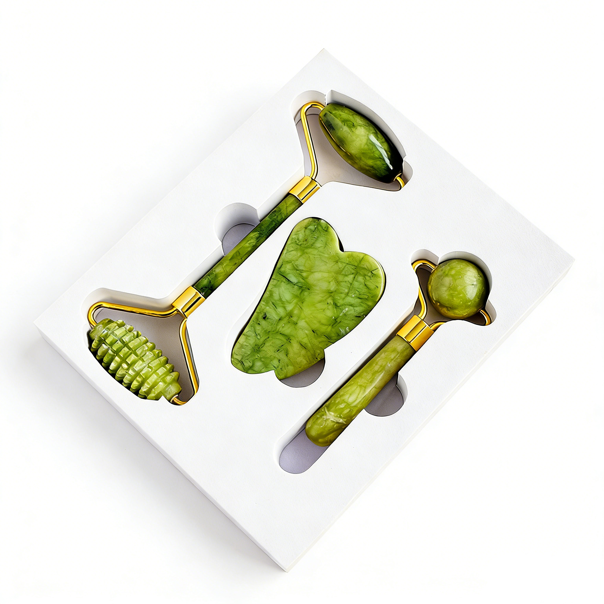 RYS Natural Xiuyan Jade Roller Massage Set, Facial & Eye Jade Massage Roller & Gua Sha Board Gift Box