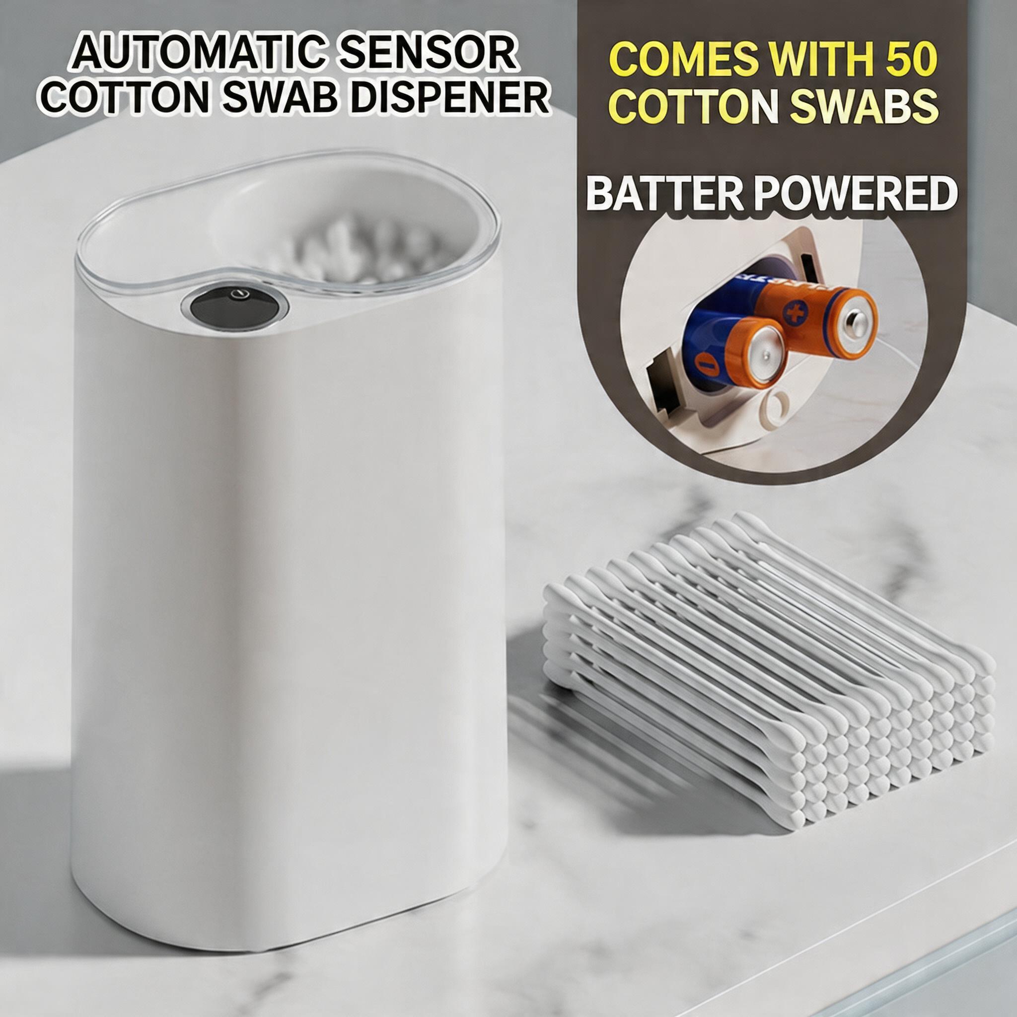 EST Automatic Sensor Cotton Swab Dispenser, Rechargeable/Battery Operated Electric Cotton Bud Storage Box for Bathroom & Home