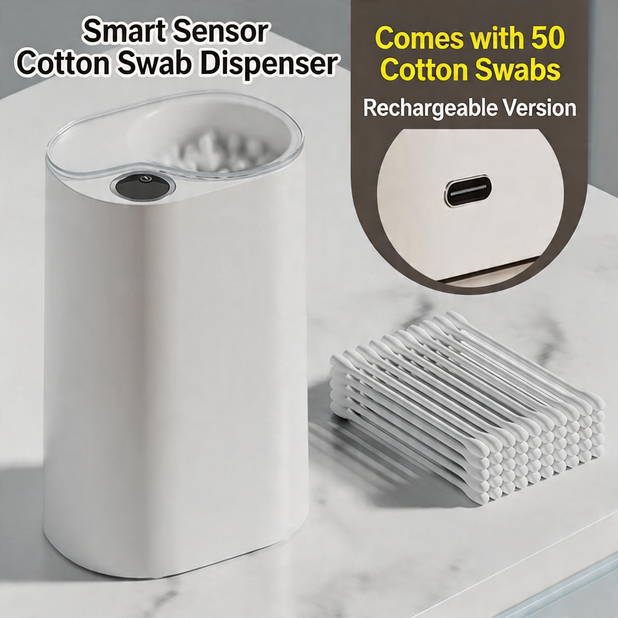 EST Automatic Sensor Cotton Swab Dispenser, Rechargeable/Battery Operated Electric Cotton Bud Storage Box for Bathroom & Home