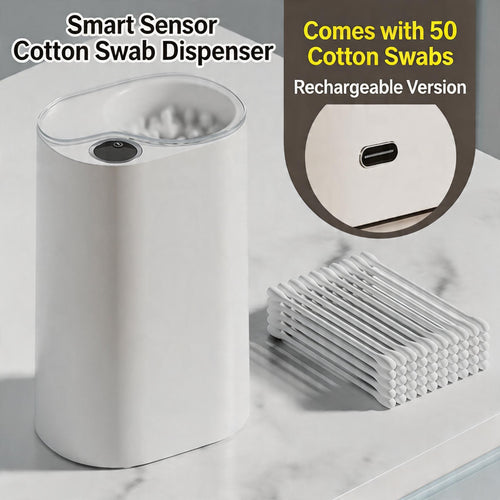 EST Automatic Sensor Cotton Swab Dispenser, Rechargeable/Battery Operated Electric Cotton Bud Storage Box for Bathroom & Home
