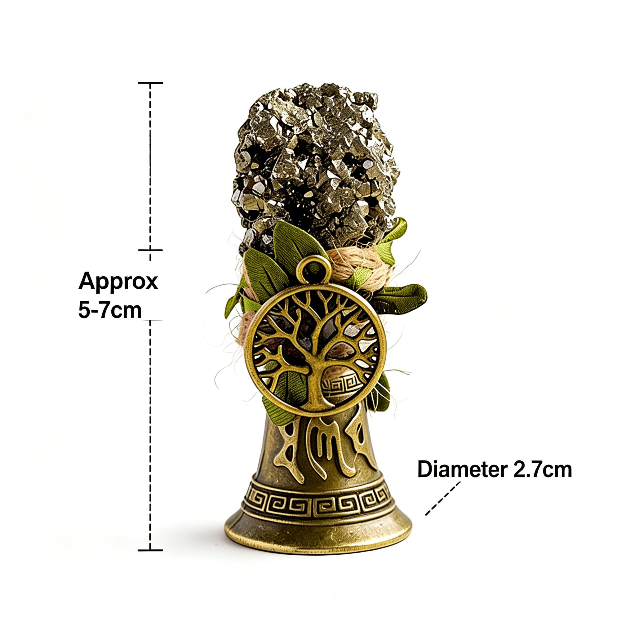 RYS Crystal Point Hand Bell with Tree of Life Charm - Natural Gemstone Decorative Ornament for Home & Spiritual Gifts