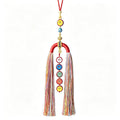 HXJ Handmade Five-Way Wealth God Thangka Car Charm | Vermilion & Hemp Cord Ethnic Pendant