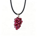 RYS Handmade Garnet Grape Pendant Necklace | Natural Red Garnet Beaded Charm with Black Leather Cord
