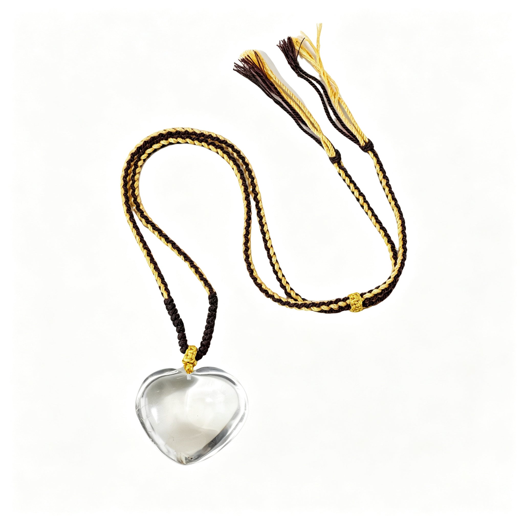 RYS Natural Clear Quartz Heart Pendant Necklace Hand Woven Rope