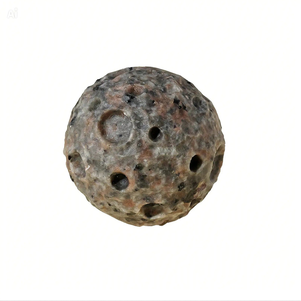 RYS Natural Flame Stone Moon Sphere Carving | UV Reactive Lunar Meteorite Crater Crystal Ball | Home Decor & Collectible Gift