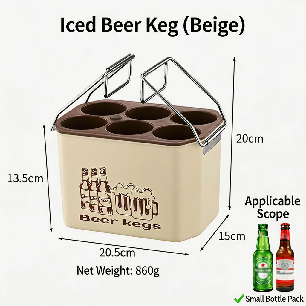 HGD 304 Stainless Steel Portable 6-Bottle Beer Keg Ice Bucket | Outdoor Insulated Beer Cooler with Handle