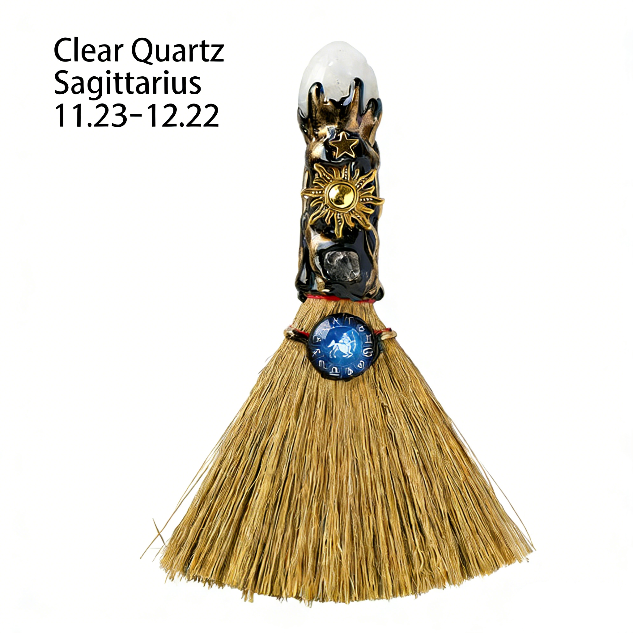 RYS Handmade Witch Broom with Natural Crystal | Zodiac Sign Altar Decor | Aries Amazonite Mini Broom for Wiccan & Pagan Gifts