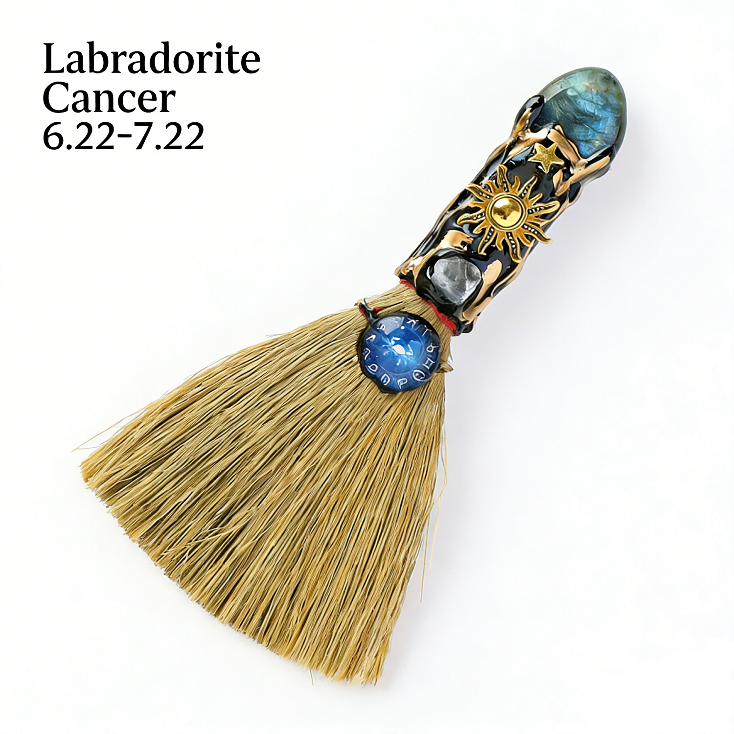 RYS Handmade Witch Broom with Natural Crystal | Zodiac Sign Altar Decor | Aries Amazonite Mini Broom for Wiccan & Pagan Gifts