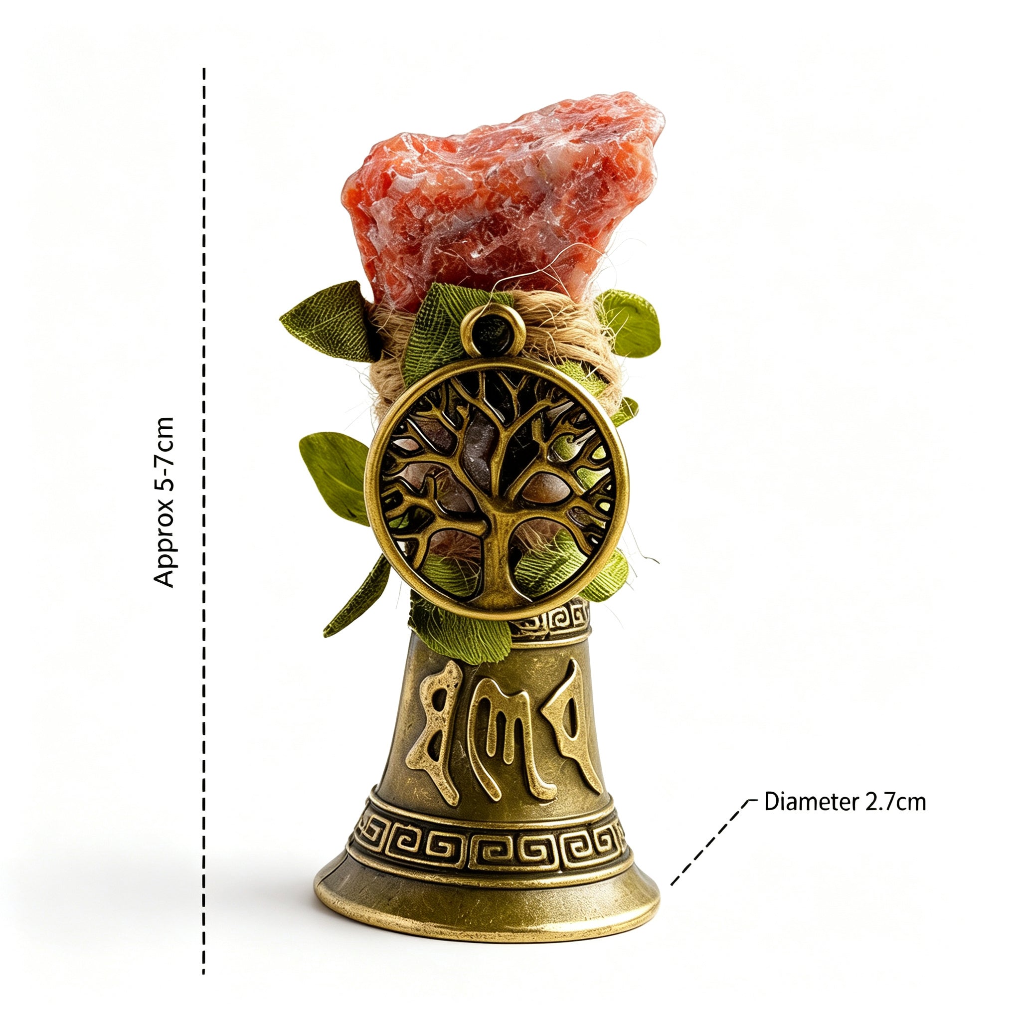 RYS Crystal Point Hand Bell with Tree of Life Charm - Natural Gemstone Decorative Ornament for Home & Spiritual Gifts