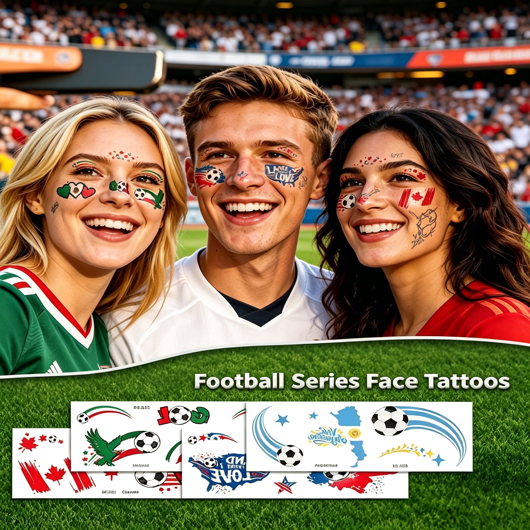 RCT 2026 World Cup Face Paint Temporary Tattoos – 5 Pack | Soccer Makeup Stickers, Safe Soy Ink, Waterproof, RoHS CE CPC UKCA Certified