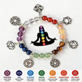 RYS Natural 7 Chakra Crystal Bracelet 8mm Silver-Plated Symbol Beaded Bracelet