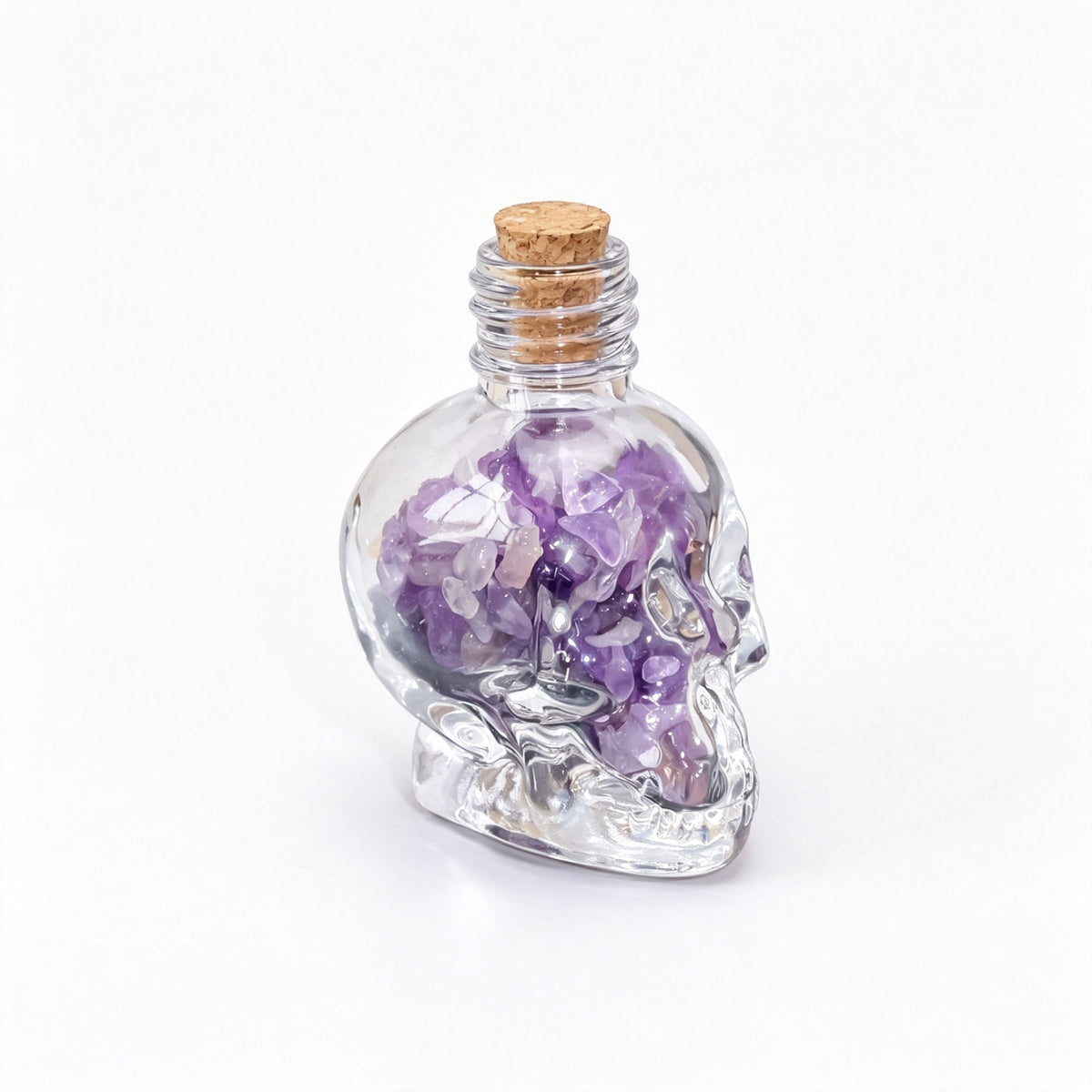RYS Natural Crystal Chips Wish Bottle Cat Skull Shaped Glass Cork Bottle Halloween Home Decor Gift