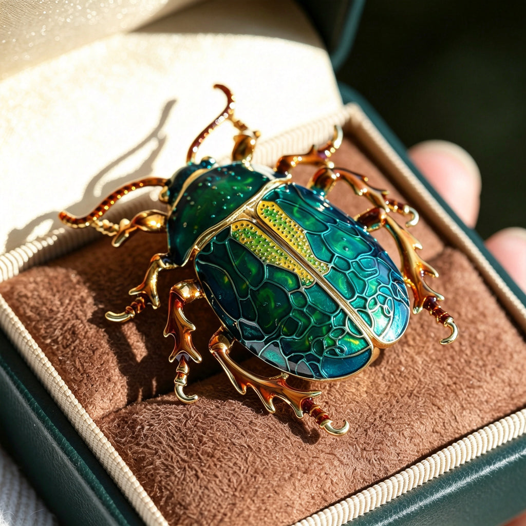 QZY Original Design Beetle Brooch Copper Hand Painted Enamel Dual‑use Lapel Pin