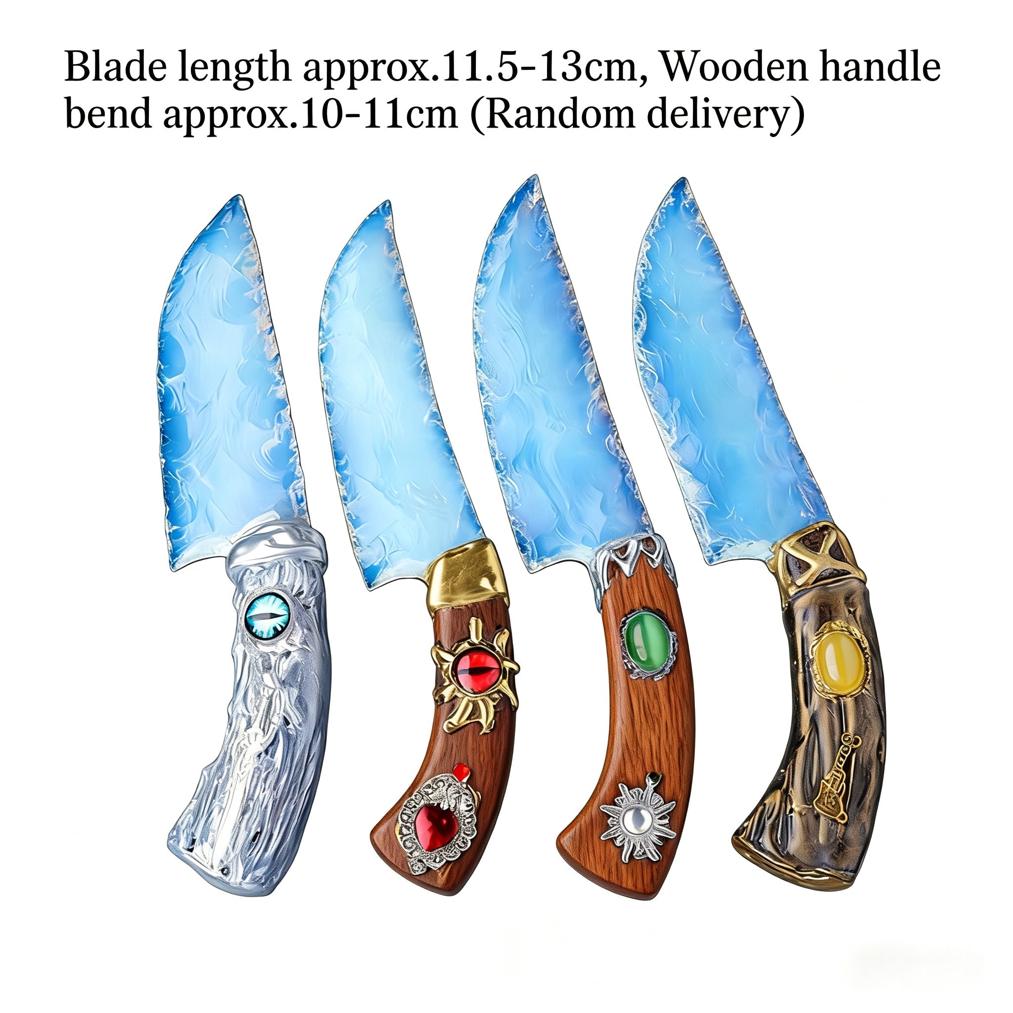 RYS Natural Obsidian Crystal Dagger, Hand Carved Stone Blade with Wooden Handle, Random Style for Altar & Decoration