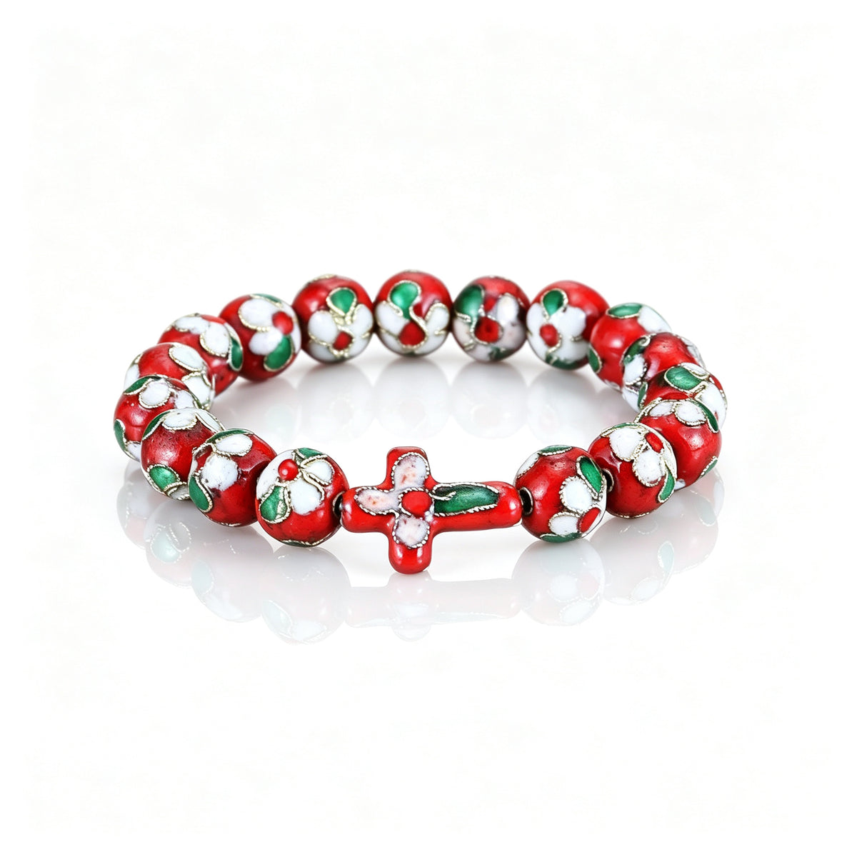 JCJ Handmade Cloisonne Enamel Cross Bracelet Filigree Beaded