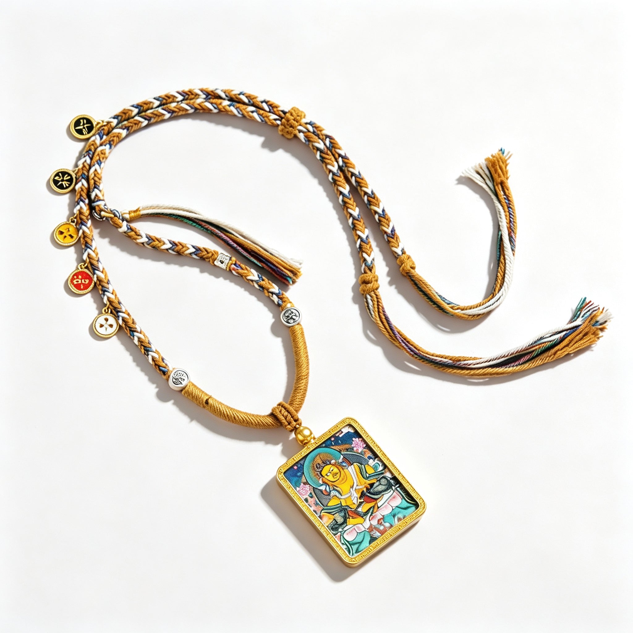 RYS Hand-Painted Thangka Buddha Pendant Necklace | 18K Gold Plated Alloy | Tibetan Patron Saint Amulet for Zodiac Signs | Spiritual Protection Jewelry