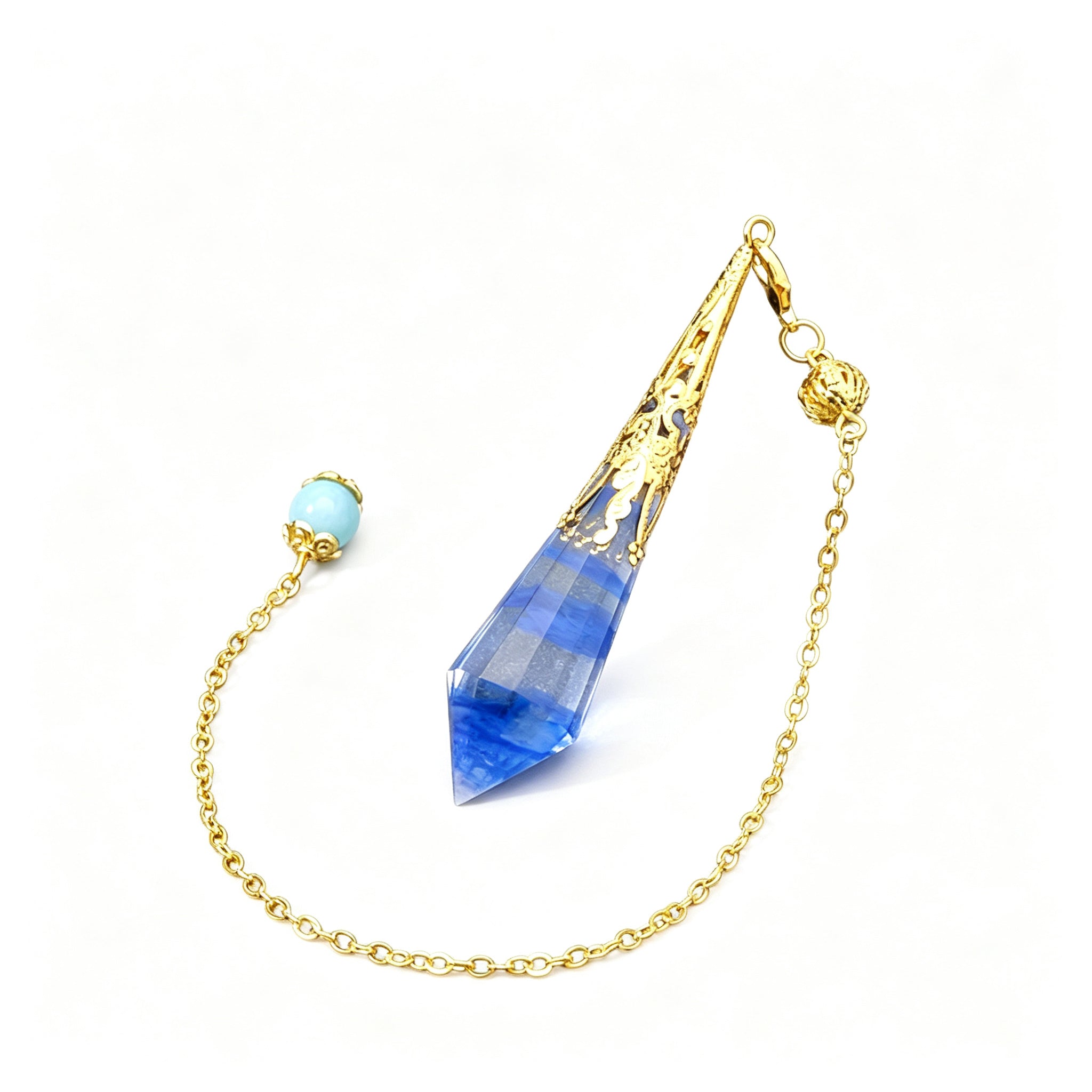 RYS 12 Facet Natural Crystal Pendulum Pendant, Raw Stone Dowsing Pendulum for Meditation Divination, Healing Crystal Jewelry