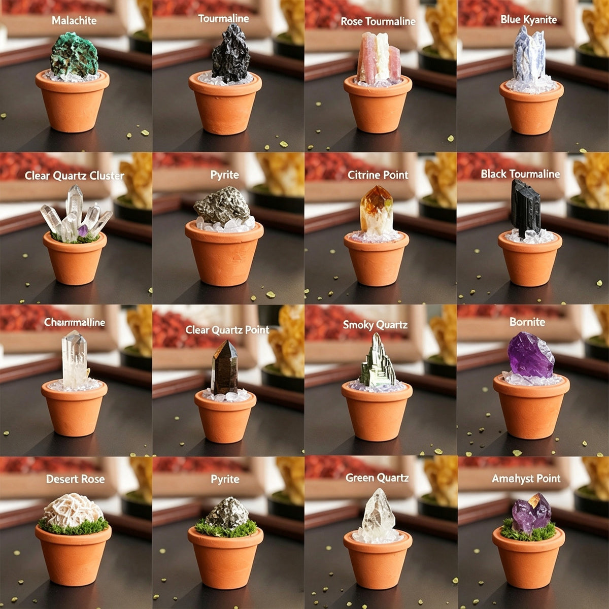 RYS Natural Crystal Raw Ore Ceramic Pot Bonsai, Gemstone DIY Potted Ornament, Home Desktop & Car Decor
