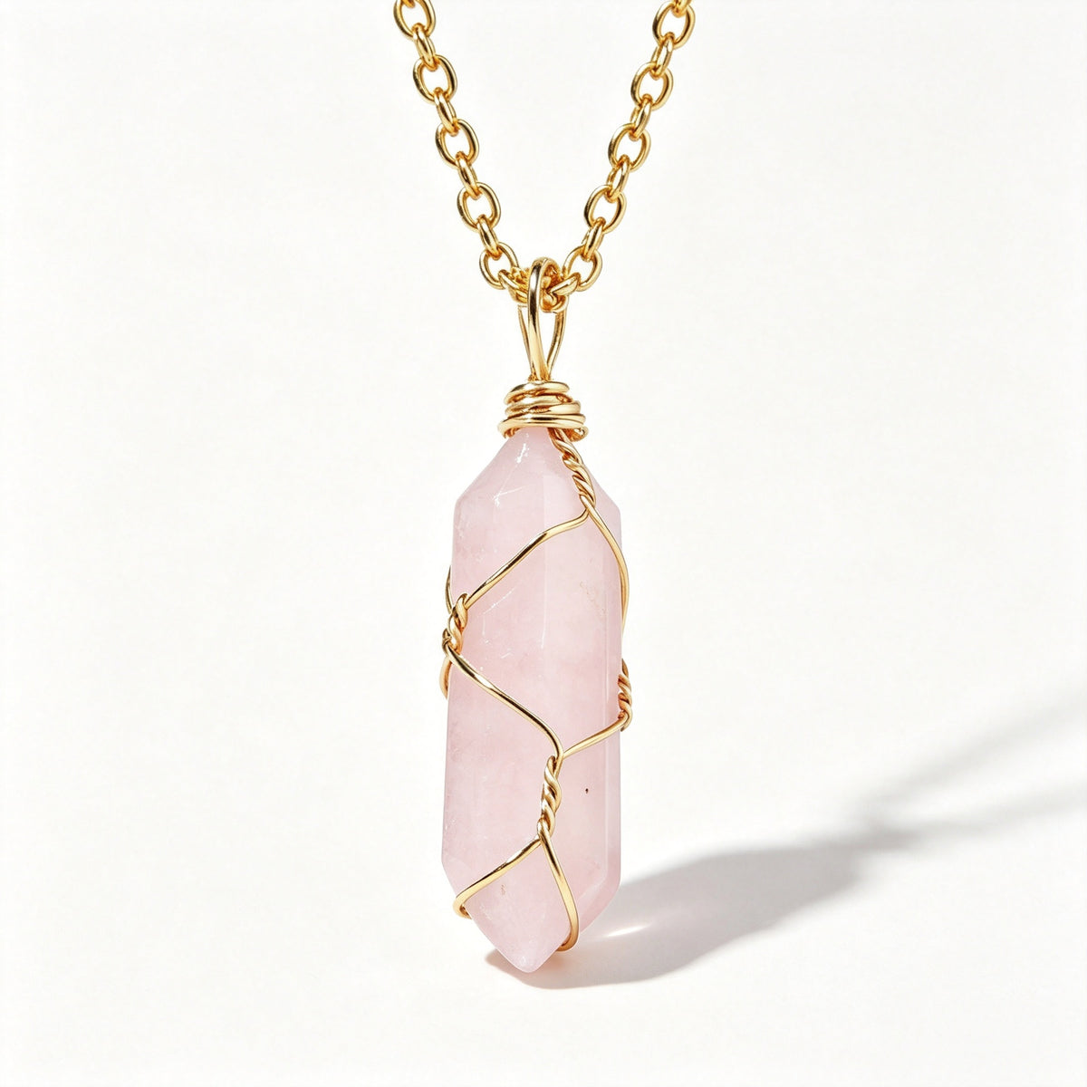 RYS Natural Hand Wire Wrapped Crystal Point Pendant Necklace, Minimalist Daily Jewelry Gift