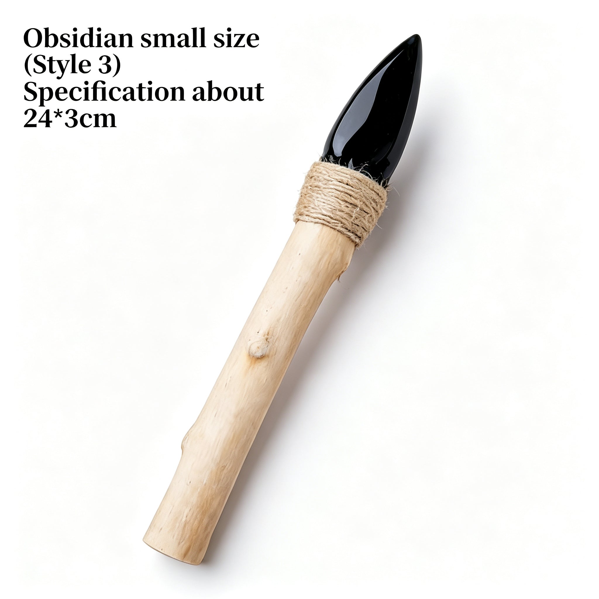 RYS Natural Obsidian Crystal Arrowhead, Hand Knapped Stone Tip with Wooden/Alloy Handle, Decorative & Ritual Use