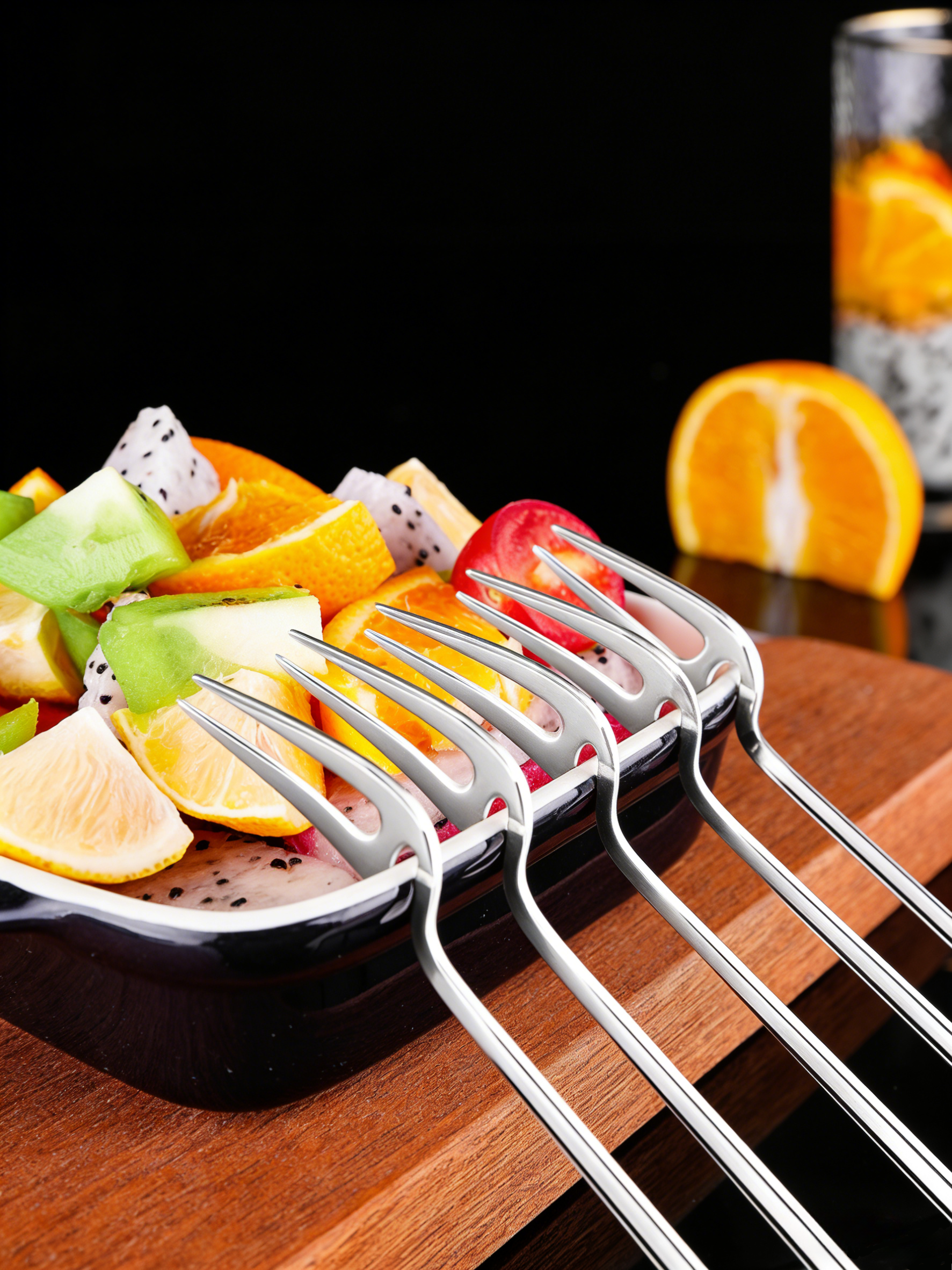 HGD 304 Stainless Steel Fruit Spoon & Fork Set | Swan Base Holder | Modern Minimalist Tableware Kit