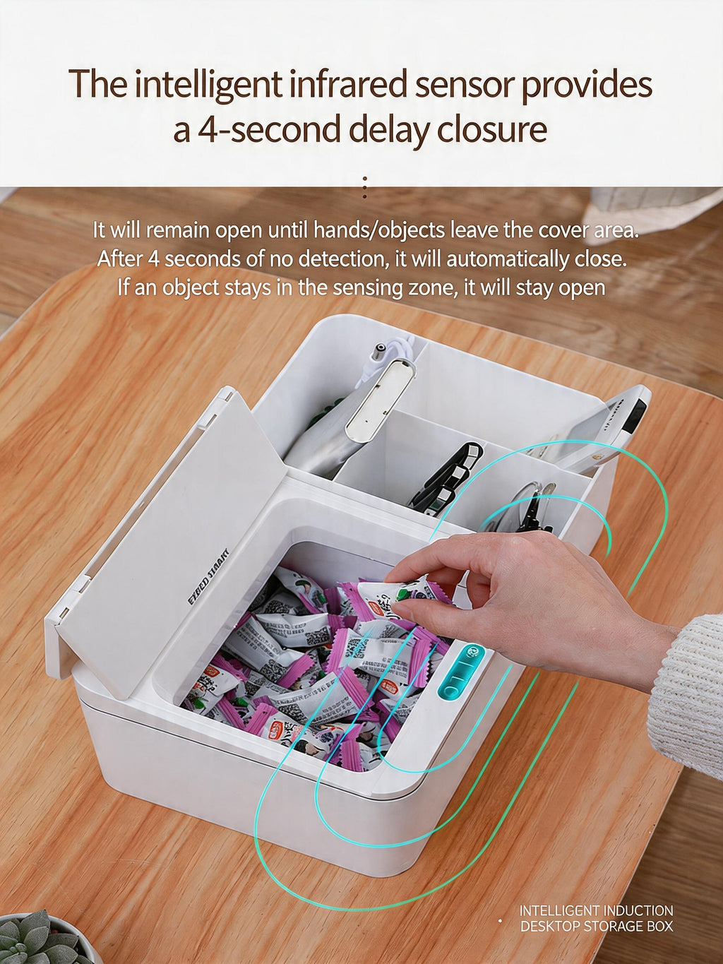 EST Smart Sensor Desktop Storage Box, Automatic Open Multi-Grid Organizer