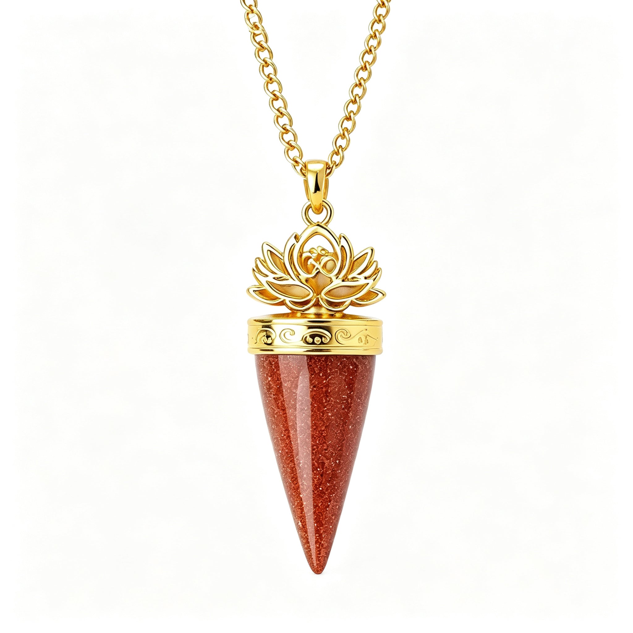 RYS Natural Crystal Golden Cone Pendulum Pendant with Chain