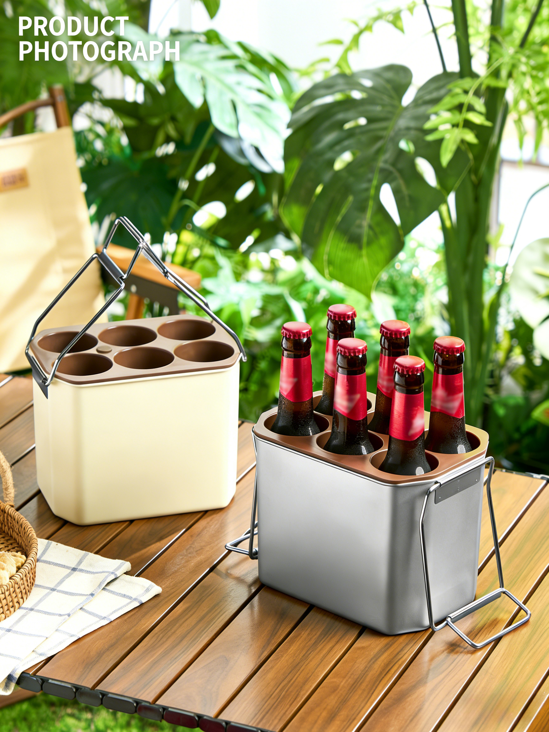 HGD 304 Stainless Steel Portable 6-Bottle Beer Keg Ice Bucket | Outdoor Insulated Beer Cooler with Handle