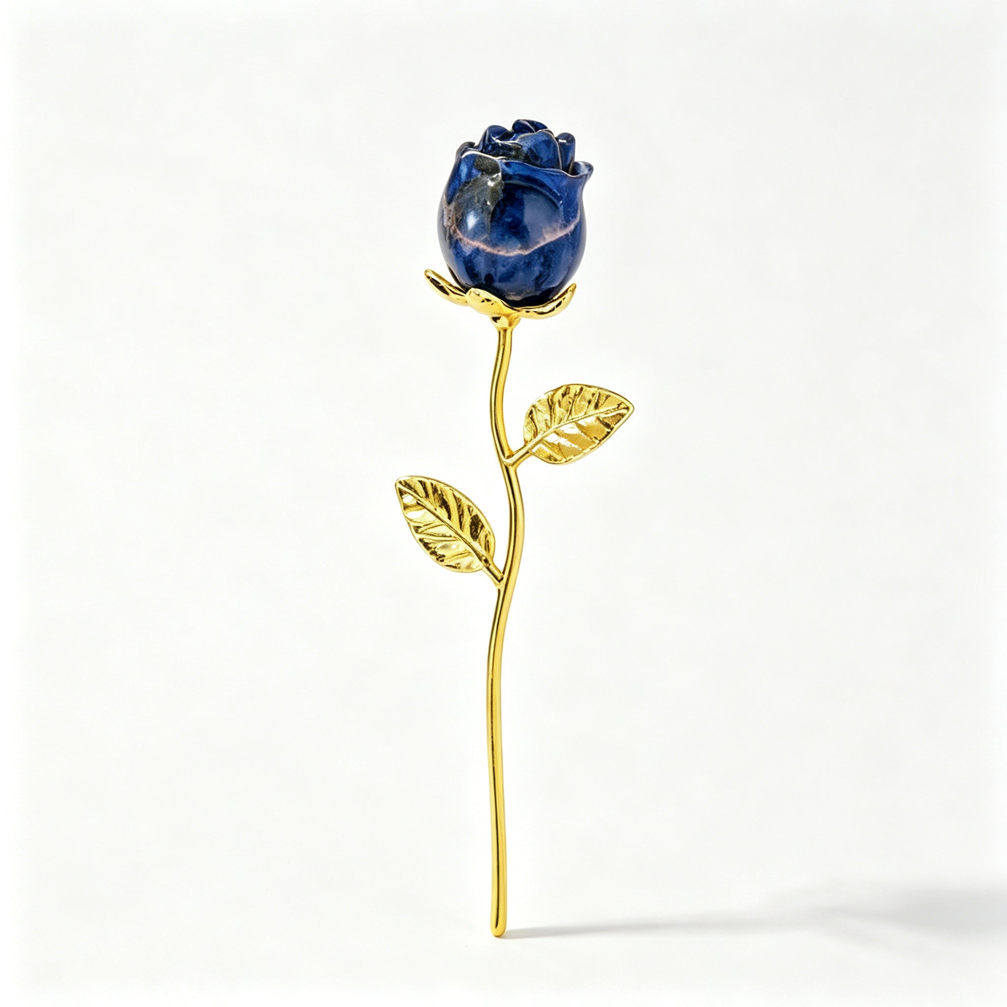 RYS Natural Crystal Rose Flower Figurine | Hand-Carved Gemstone Rose with Gold/Silver Metal Stem - Valentine's & Wedding Favor Gift