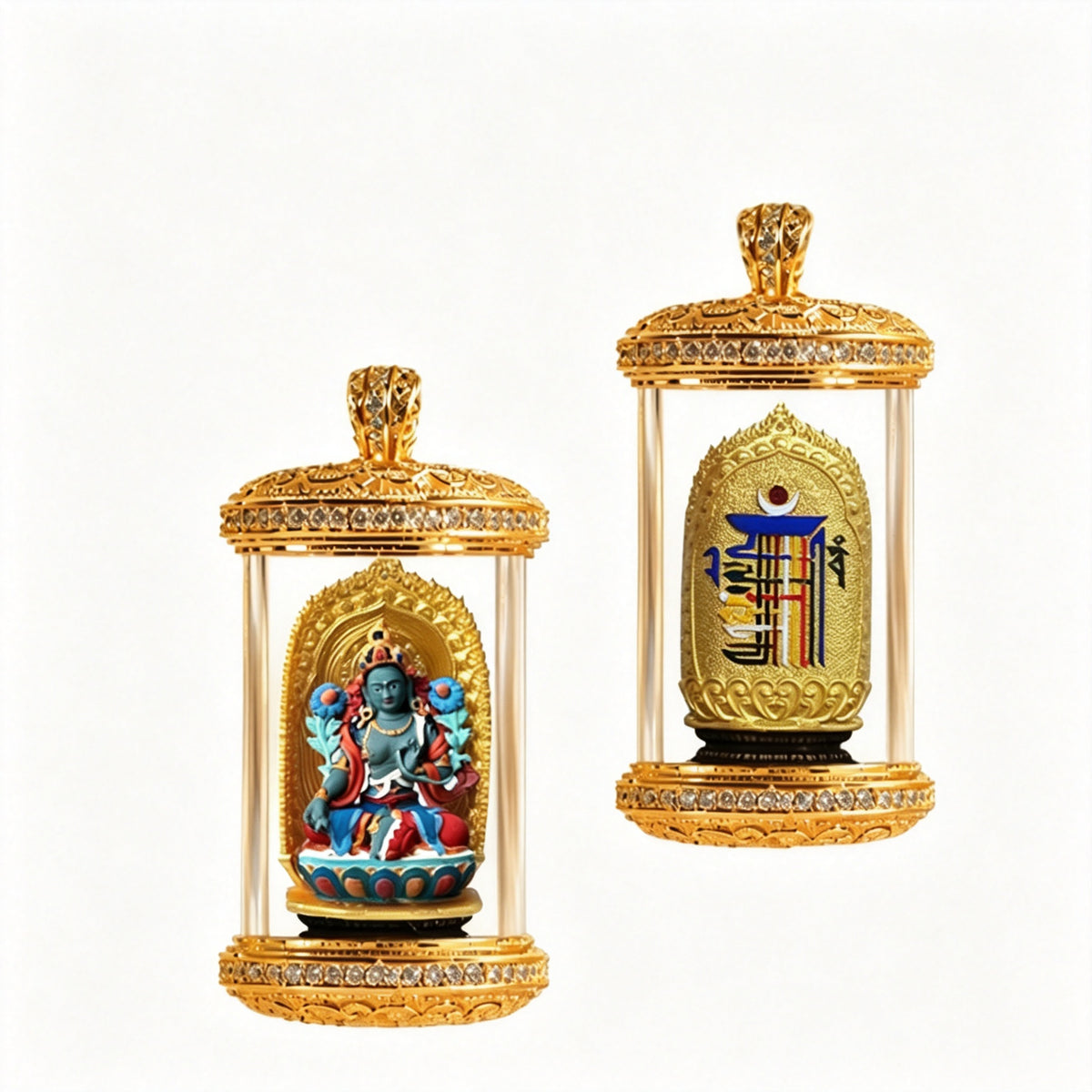 PTR Brass Hand‑painted 3D Statue Pendant Cylindrical Hollow Locket Necklace