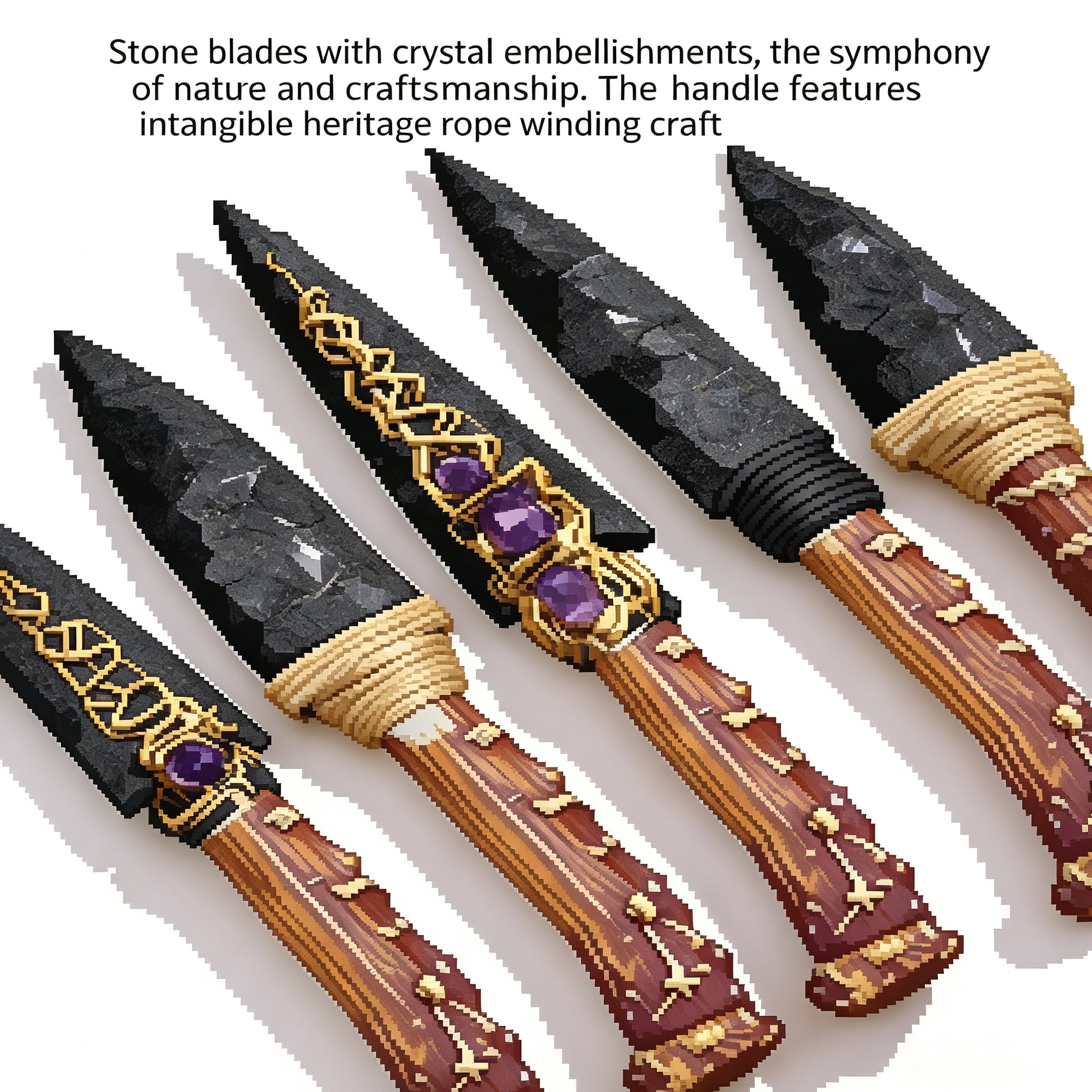 RYS Natural Obsidian Crystal Arrowhead, Hand Knapped Stone Tip with Wooden/Alloy Handle, Decorative & Ritual Use