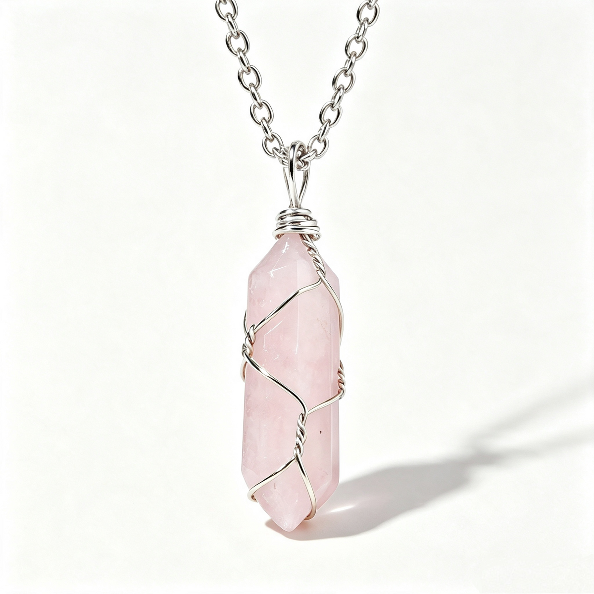 RYS Natural Hand Wire Wrapped Crystal Point Pendant Necklace, Minimalist Daily Jewelry Gift