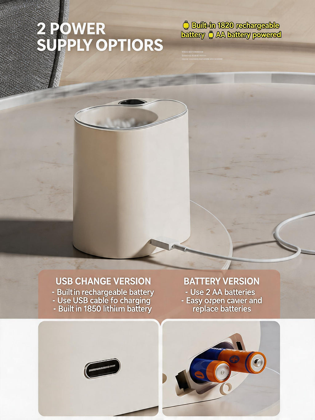 EST Automatic Sensor Cotton Swab Dispenser, Rechargeable/Battery Operated Electric Cotton Bud Storage Box for Bathroom & Home