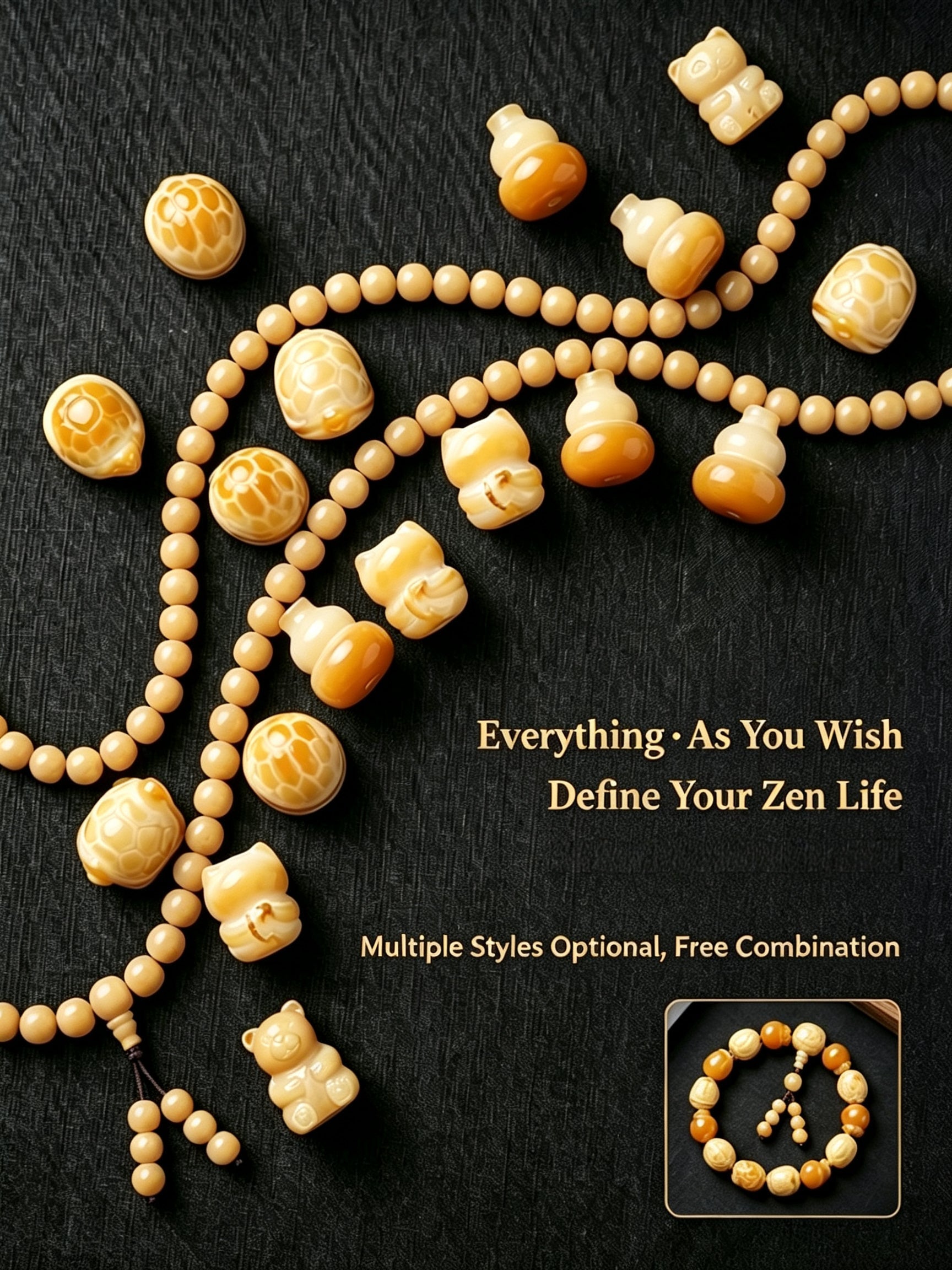 RYS Natural Carved White Bodhi Root Beads, DIY Bracelet Spacer Charms, Handmade Jewelry Making Loose Beads