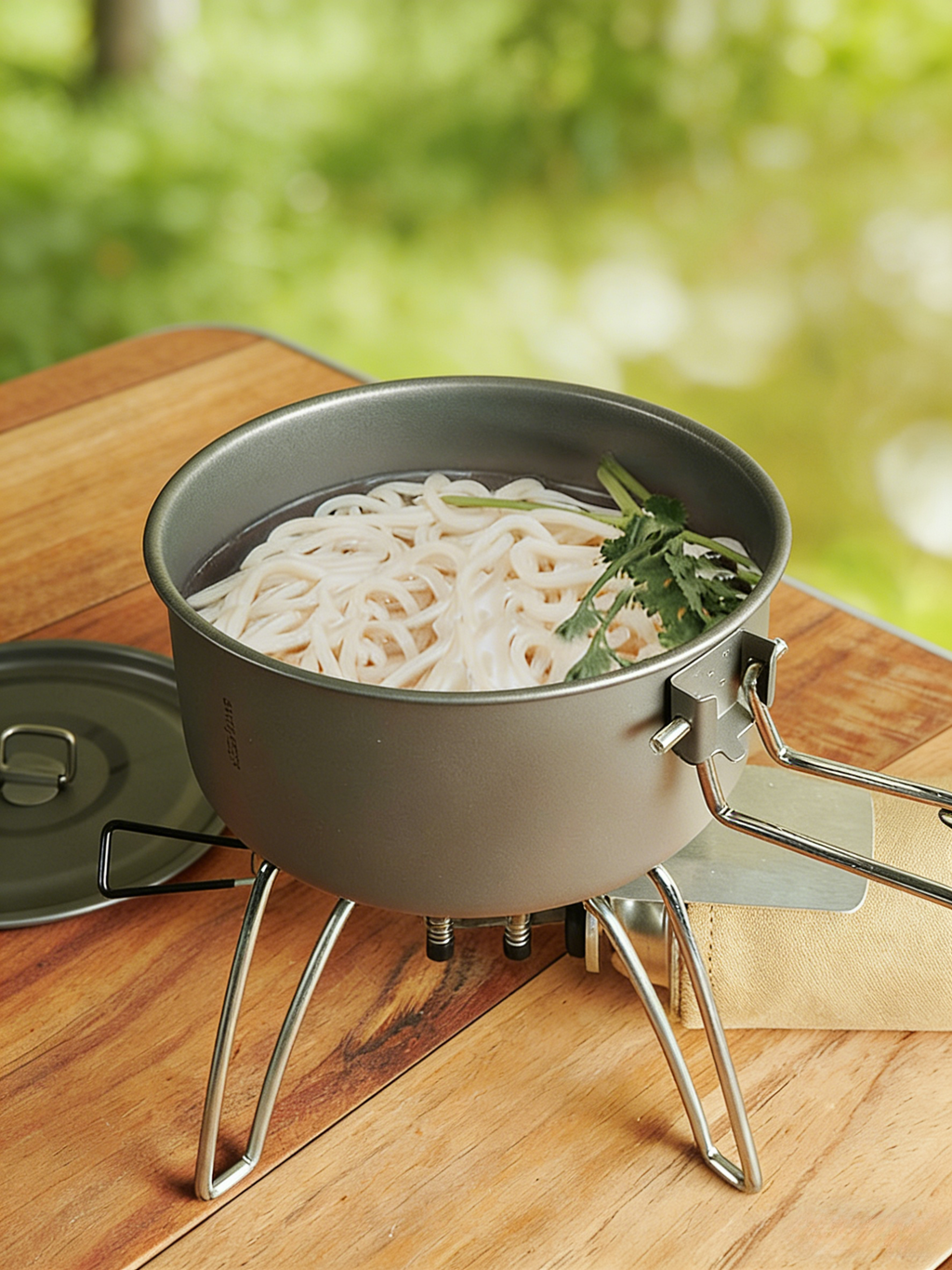 SNR Ultraleichtes Titan-Camping-Kochgeschirr mit Klappgriff | Tragbares Outdoor-Kochgeschirr für 1-2 Personen