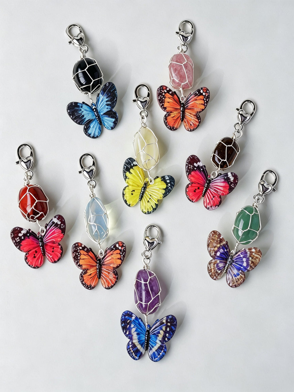 RYS Natural Rough Crystal Handmade Mesh Pouch Keychain Irregular Tumbled Stone Bag Charm