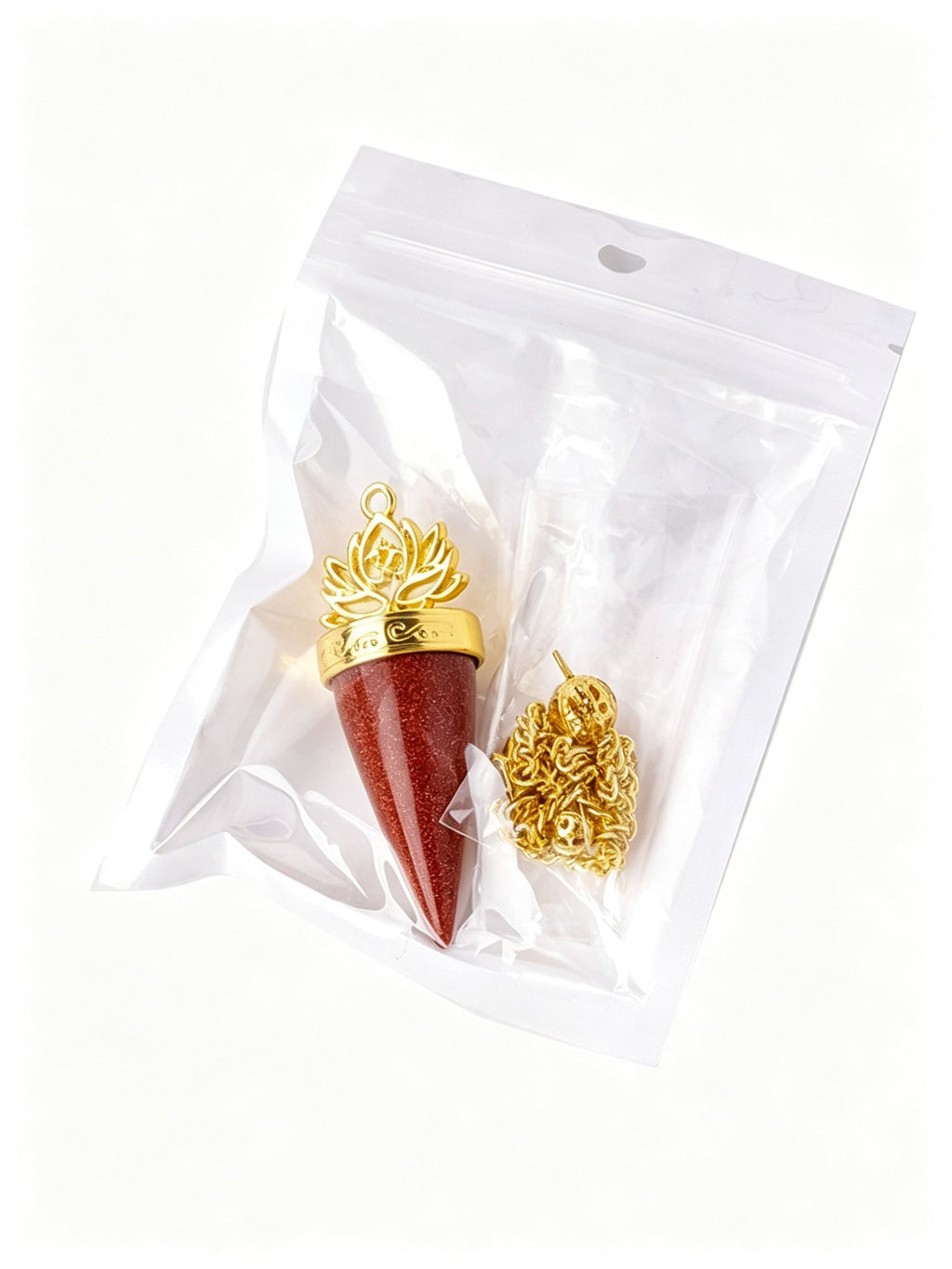 RYS Natural Crystal Golden Cone Pendulum Pendant with Chain