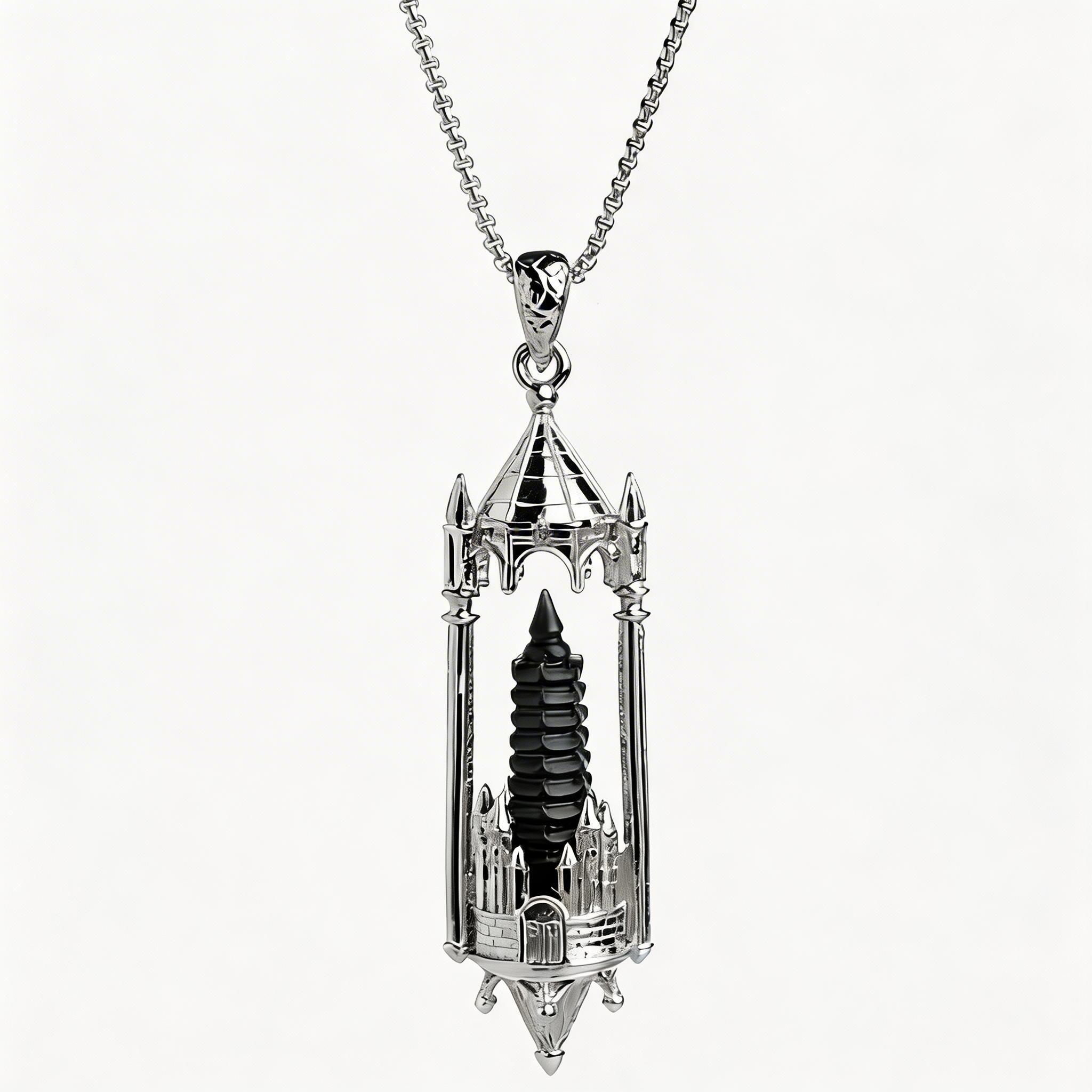 RYS Fantasy Castle Natural Crystal Point Pendant | Multi-Metal (Titanium/Silver/Gold) Options, Includes Chain
