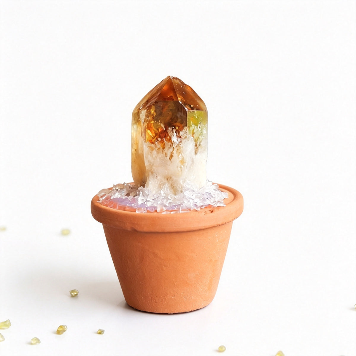 RYS Natural Crystal Raw Ore Ceramic Pot Bonsai, Gemstone DIY Potted Ornament, Home Desktop & Car Decor