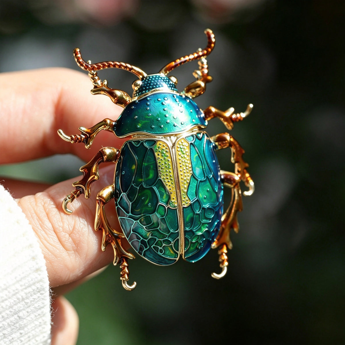 QZY Original Design Beetle Brooch Copper Hand Painted Enamel Dual‑use Lapel Pin