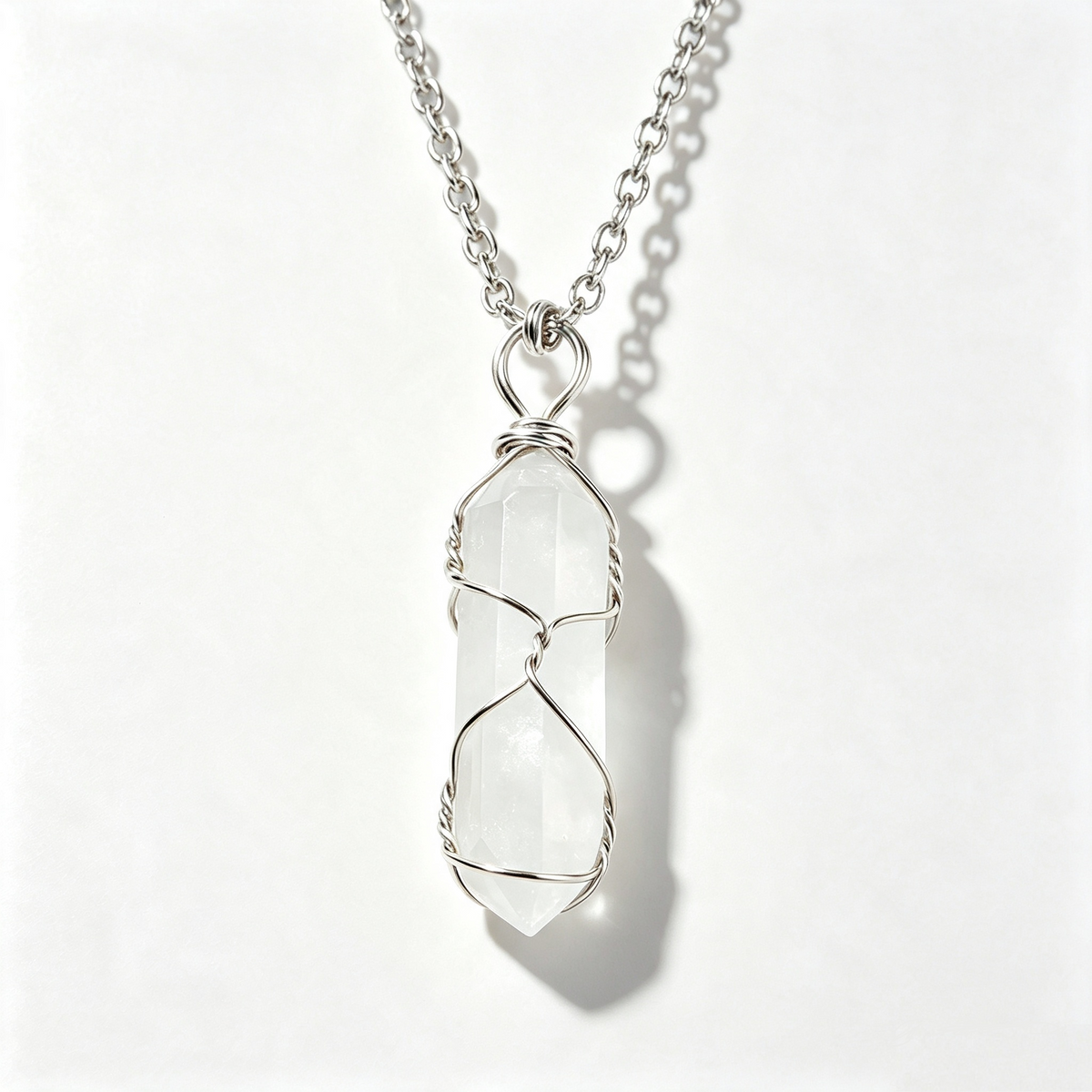 RYS Natural Hand Wire Wrapped Crystal Point Pendant Necklace, Minimalist Daily Jewelry Gift