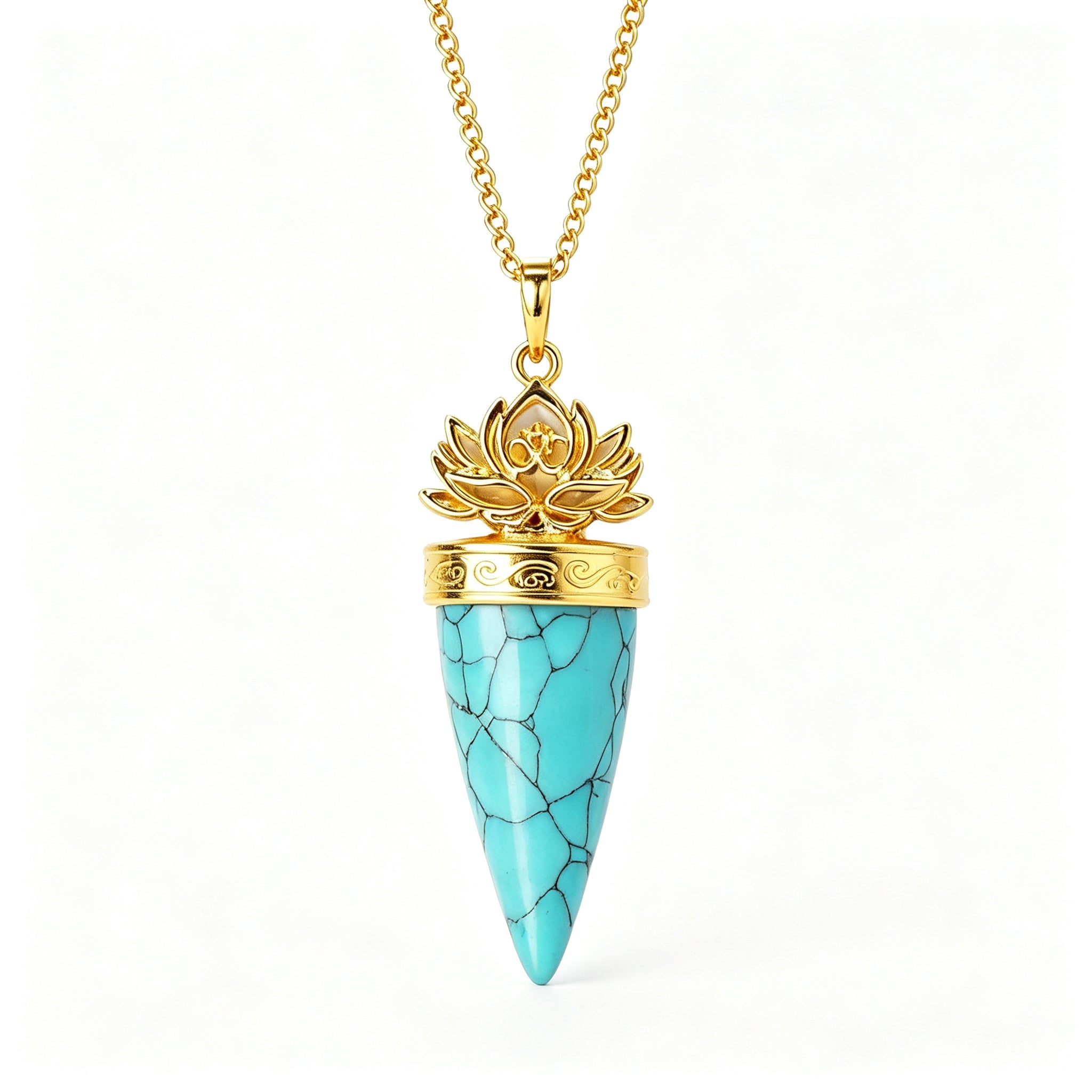 RYS Natural Crystal Golden Cone Pendulum Pendant with Chain