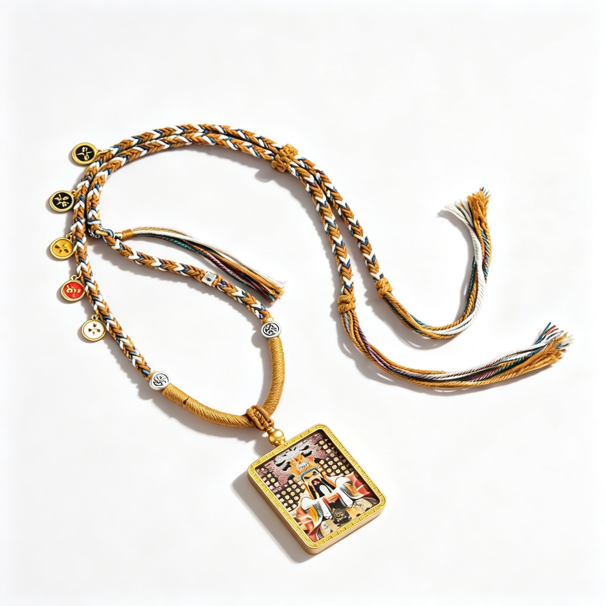 RYS Hand-Painted Thangka Buddha Pendant Necklace | 18K Gold Plated Alloy | Tibetan Patron Saint Amulet for Zodiac Signs | Spiritual Protection Jewelry