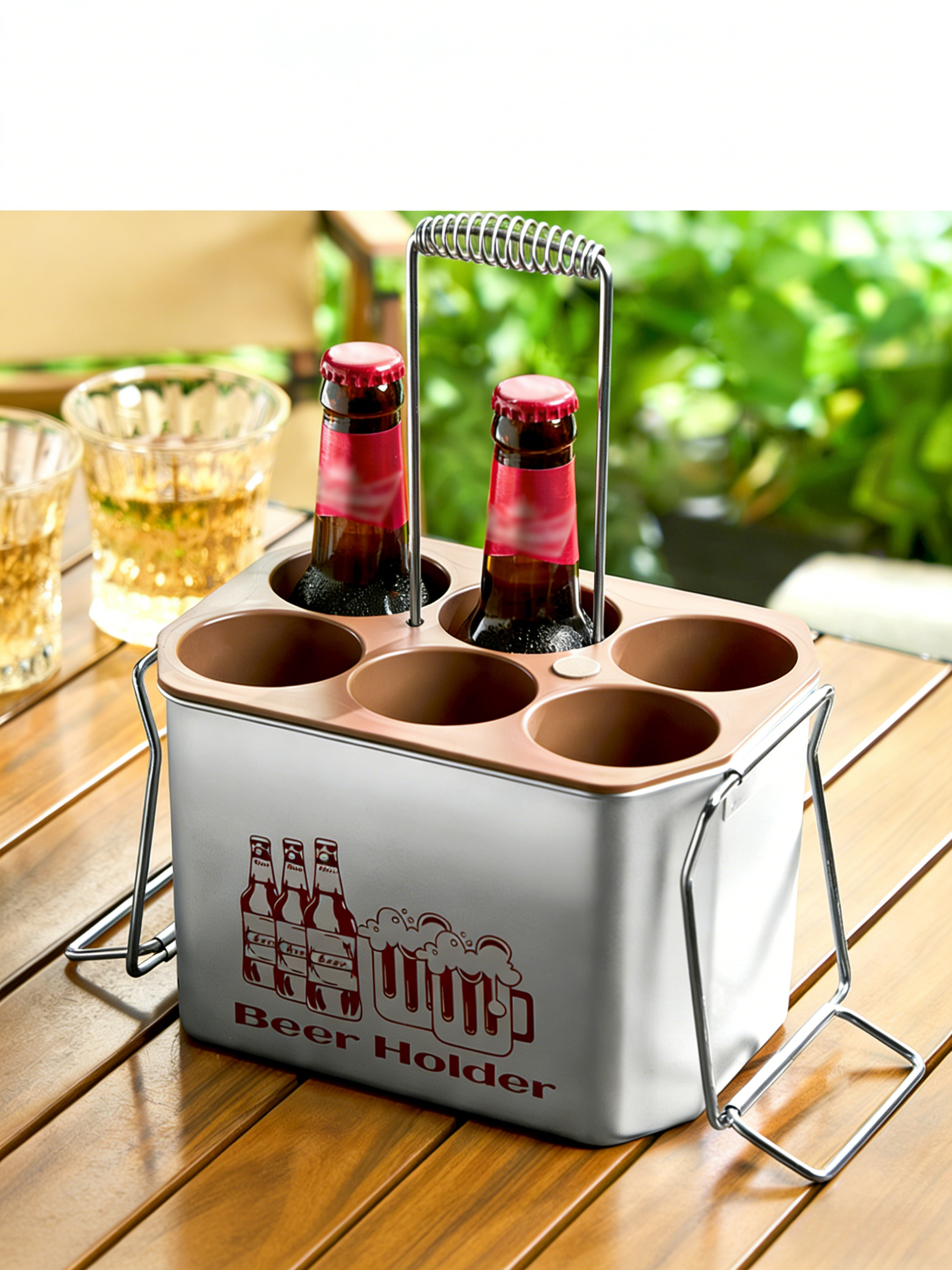HGD 304 Stainless Steel Portable 6-Bottle Beer Keg Ice Bucket | Outdoor Insulated Beer Cooler with Handle