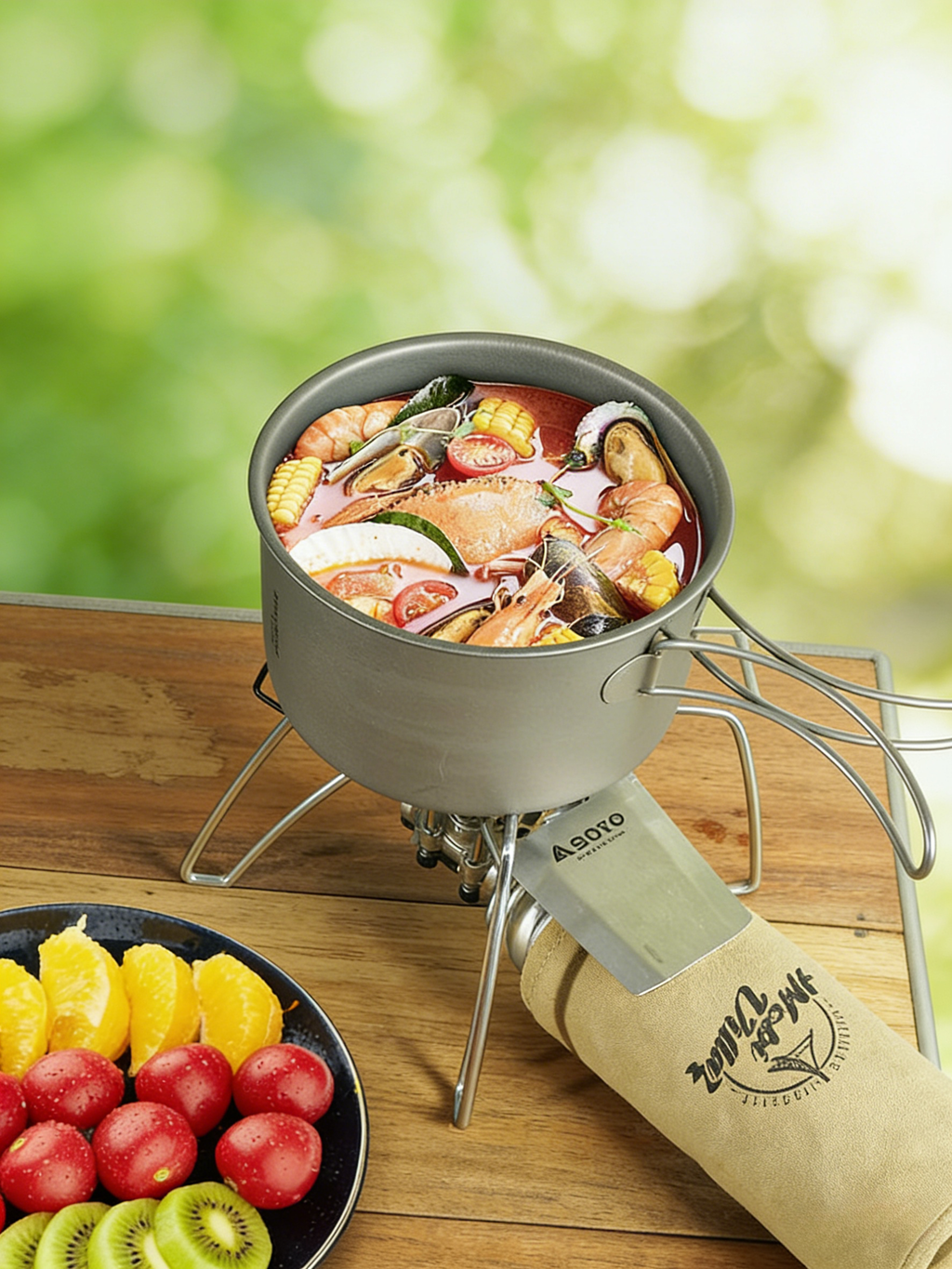 SNR Ultraleichtes Titan-Camping-Kochgeschirr mit Klappgriff | Tragbares Outdoor-Kochgeschirr für 1-2 Personen