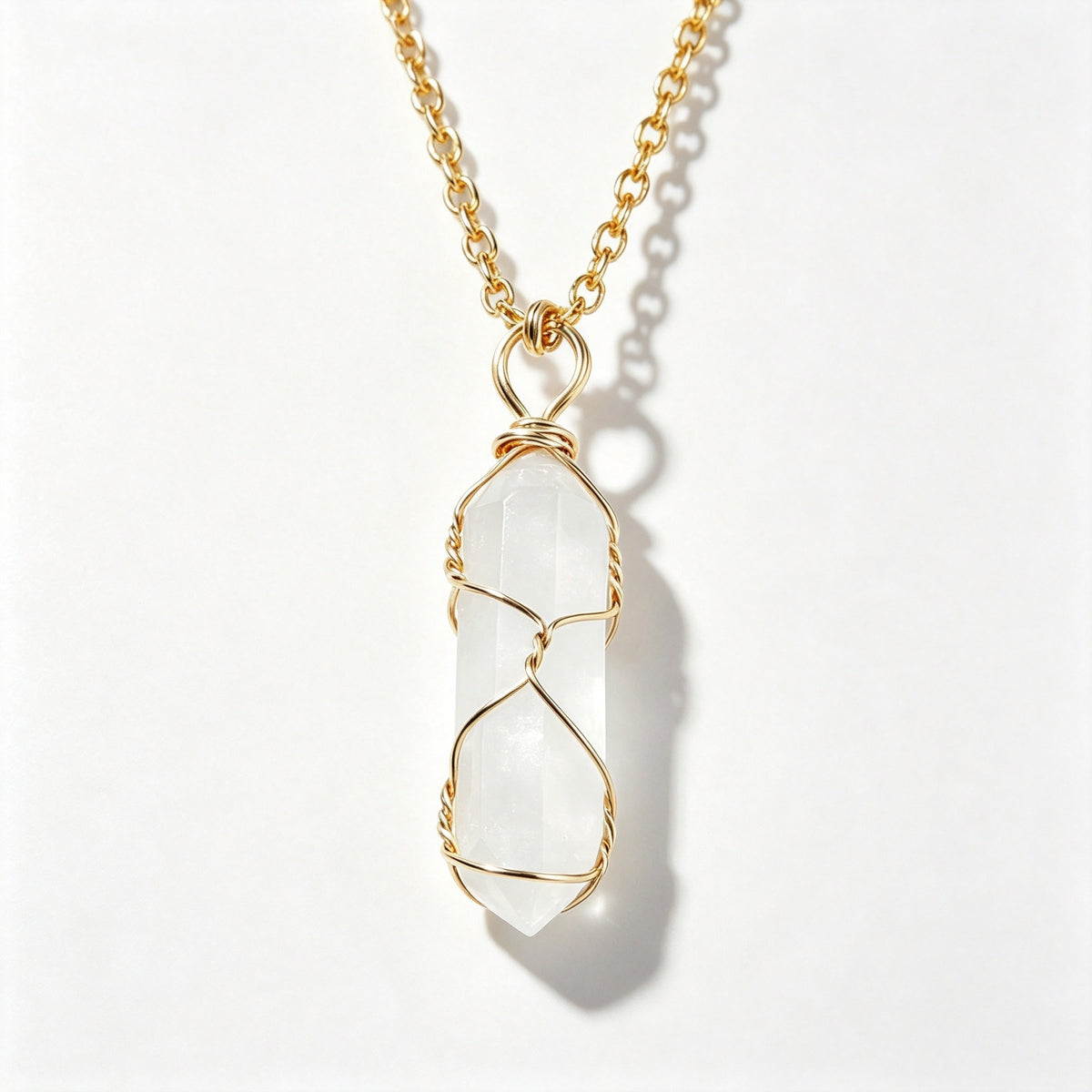 RYS Natural Hand Wire Wrapped Crystal Point Pendant Necklace, Minimalist Daily Jewelry Gift