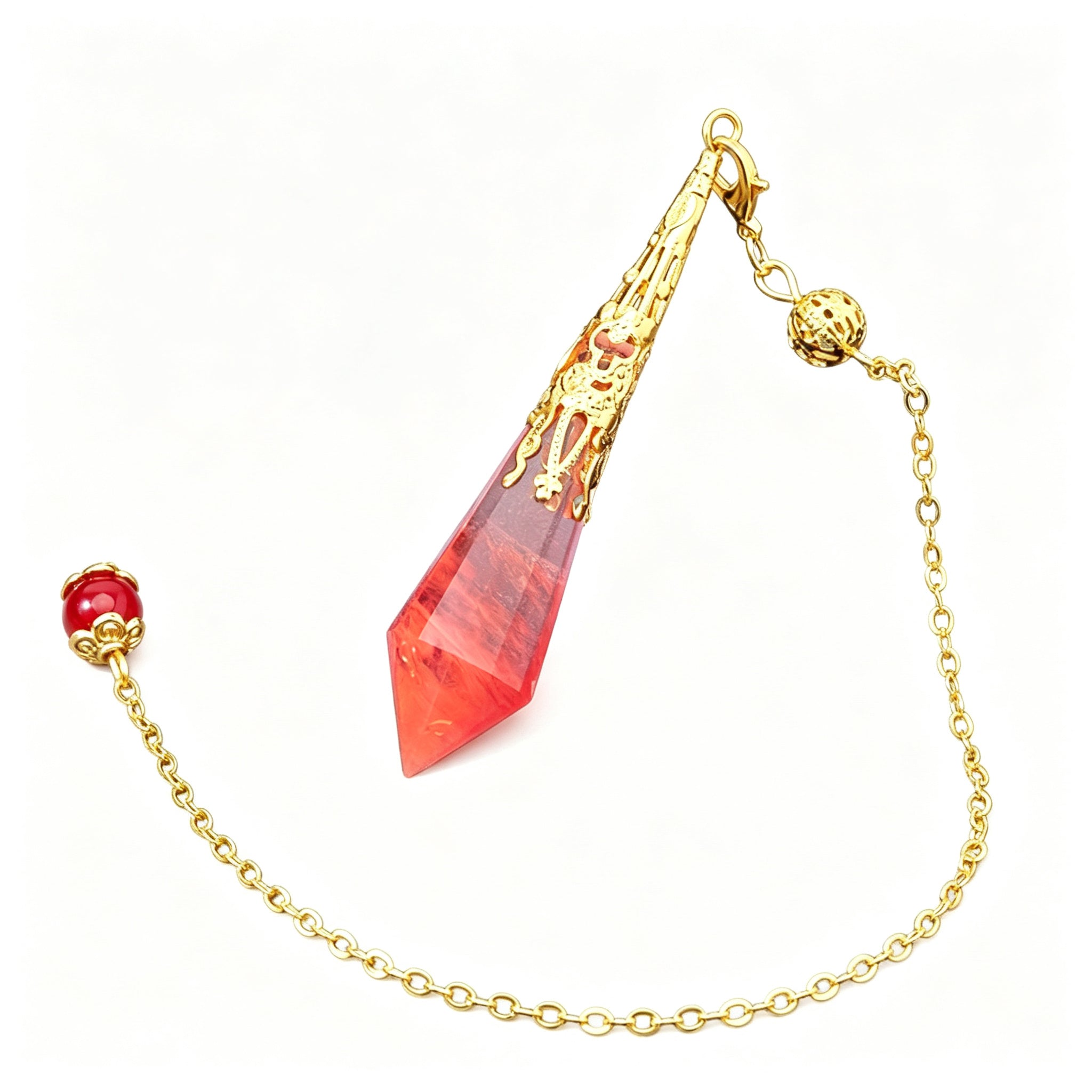 RYS 12 Facet Natural Crystal Pendulum Pendant, Raw Stone Dowsing Pendulum for Meditation Divination, Healing Crystal Jewelry