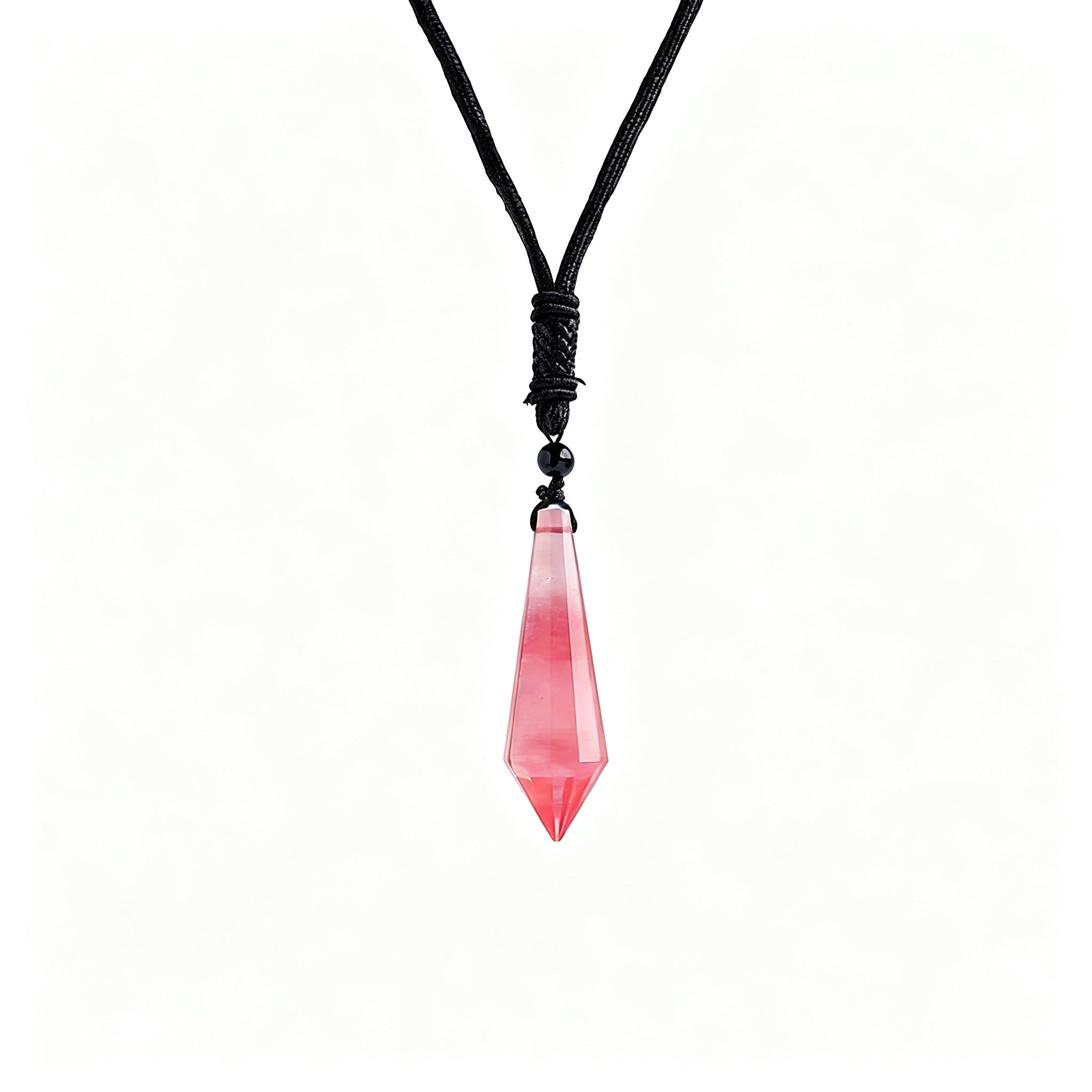 RYS 12 Facet Natural Crystal Pendulum Pendant, Raw Stone Dowsing Pendulum for Meditation Divination, Healing Crystal Jewelry