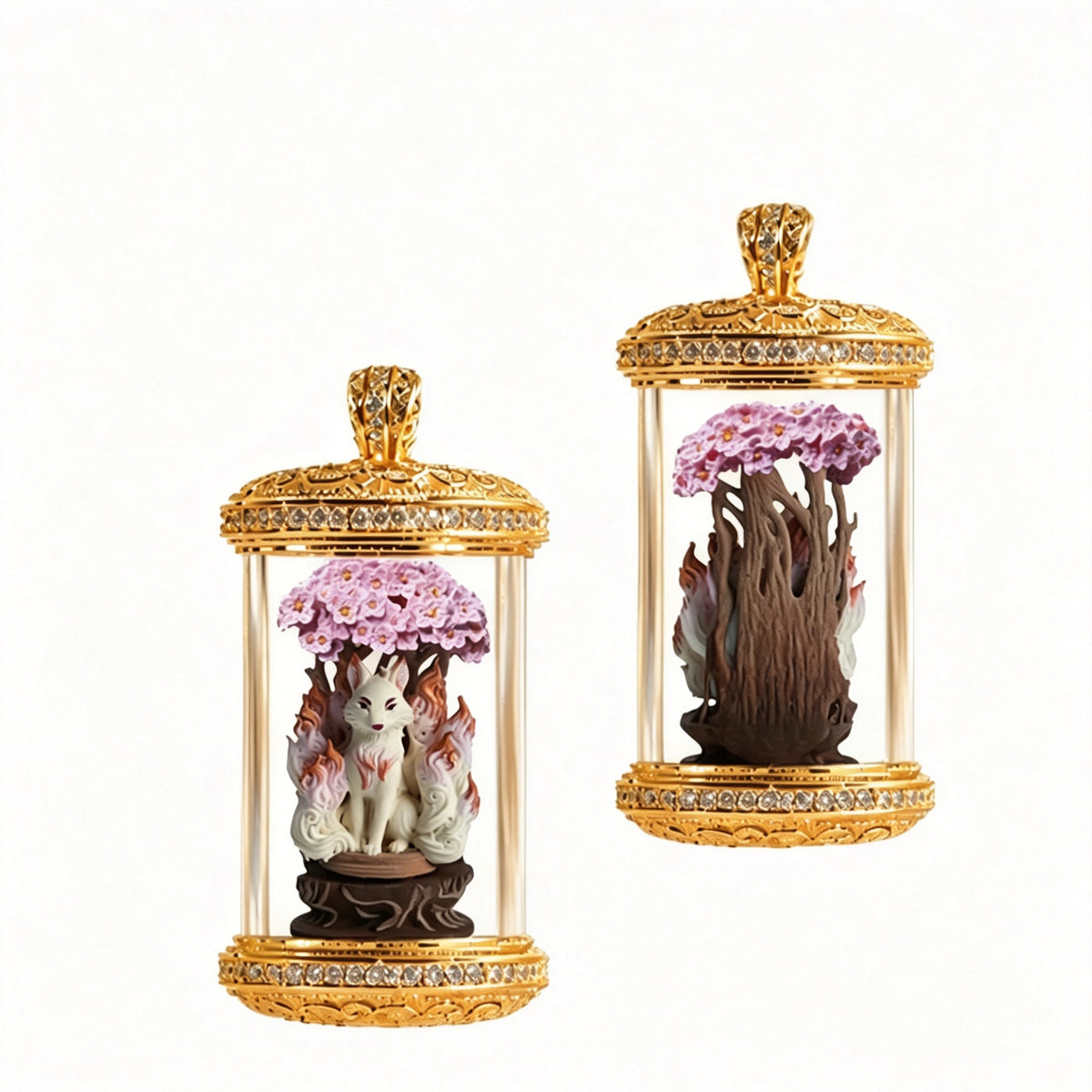 PTR Brass Hand‑painted 3D Statue Pendant Cylindrical Hollow Locket Necklace