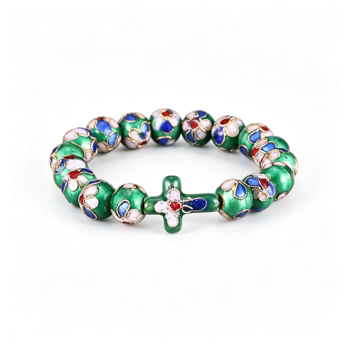 JCJ Handmade Cloisonne Enamel Cross Bracelet Filigree Beaded